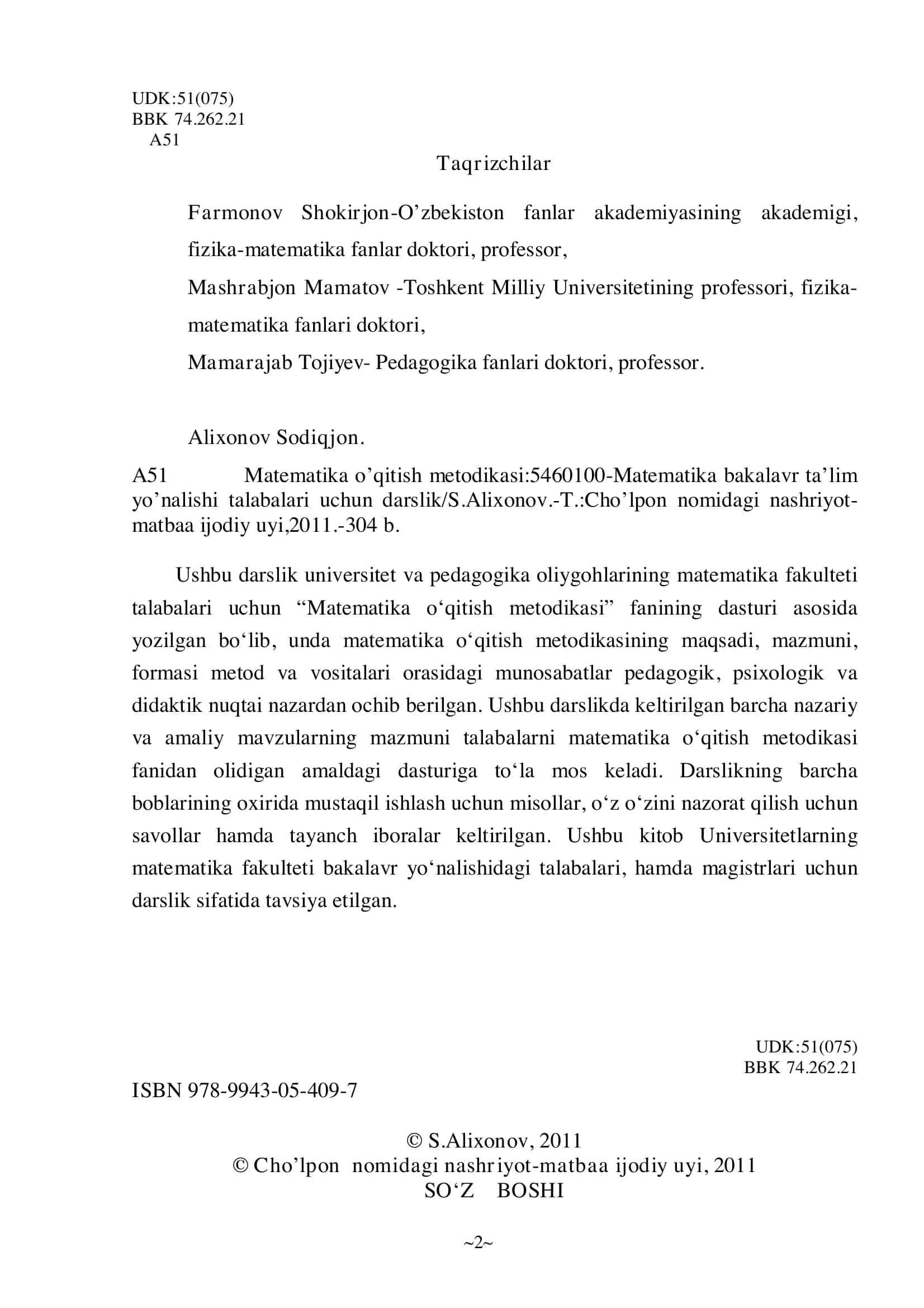 Matematika o’qitish metodikasi 2