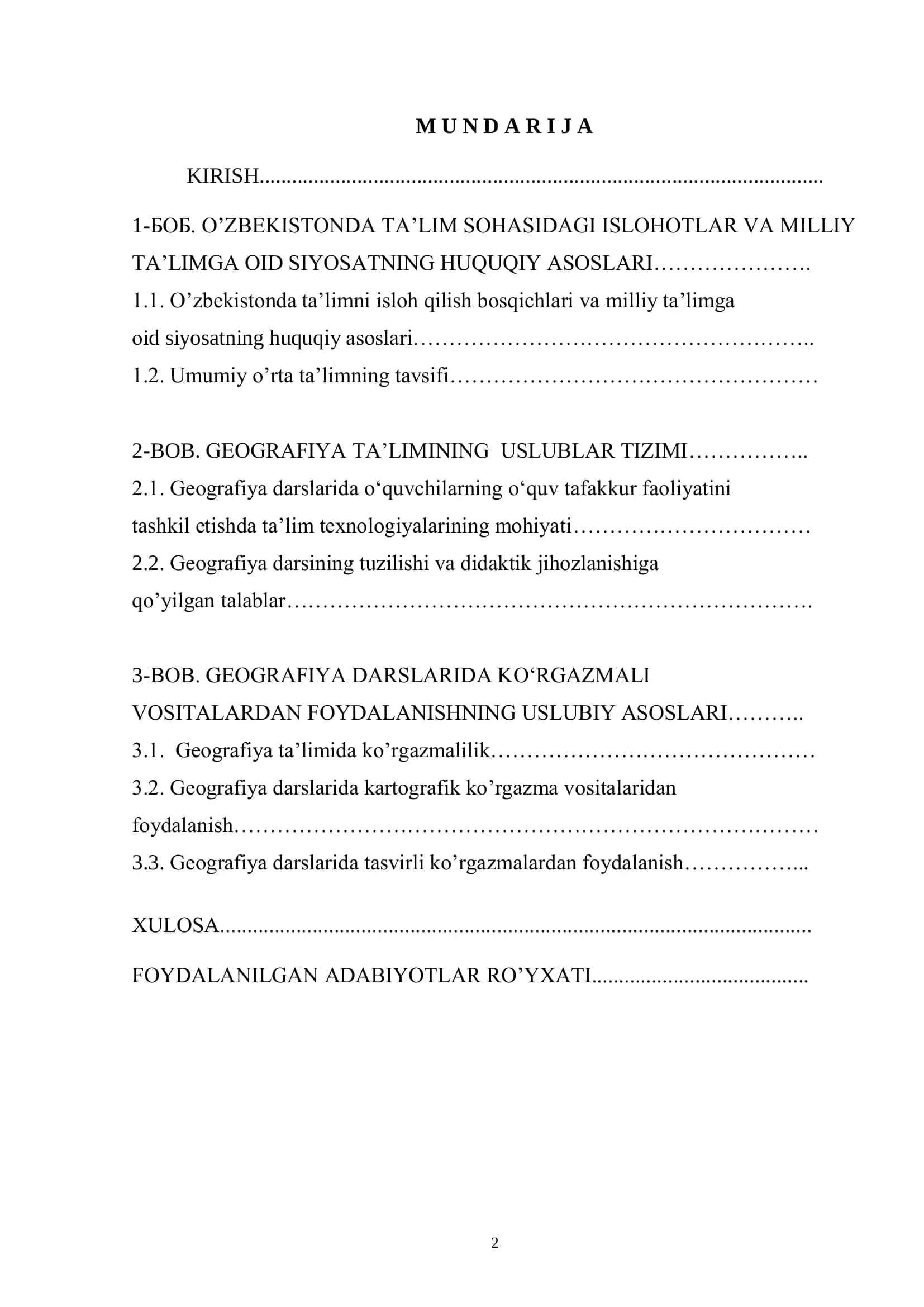 GEOGRAFIYA O‟QITISH METODIKASI 2