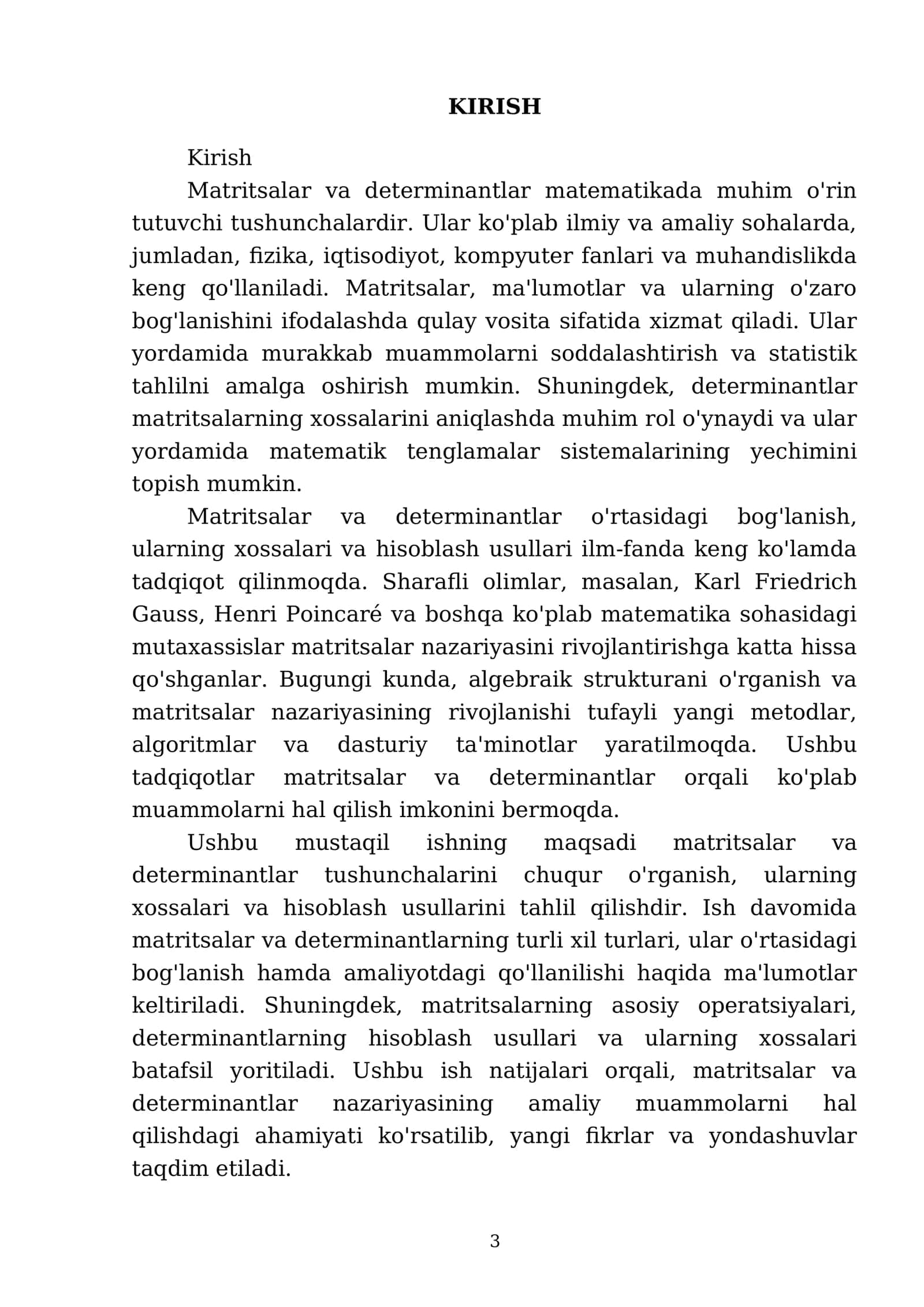 Matritsalar va determinantlar, ularning xossalari va ularni hisoblash 3