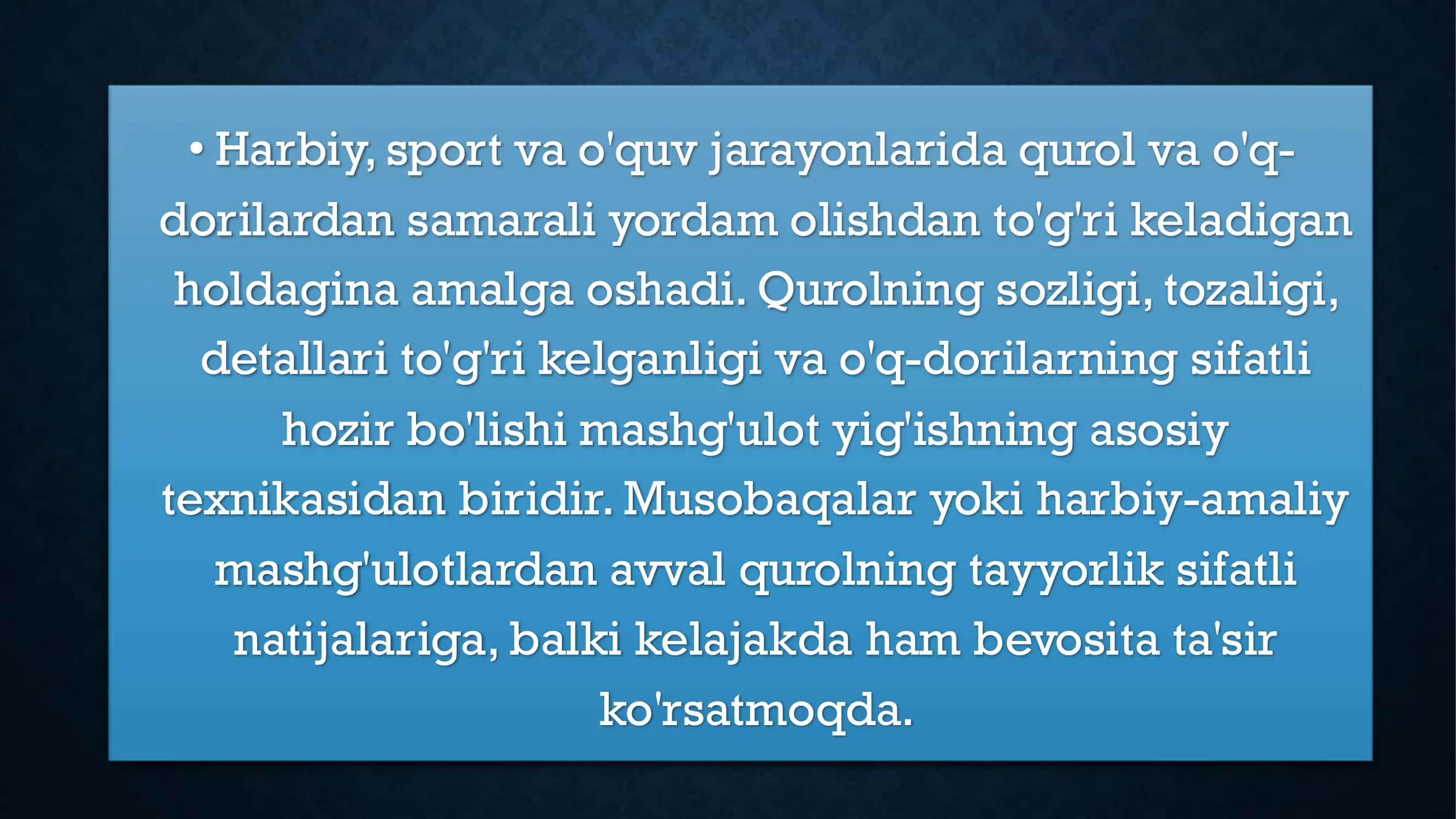 Qurol va o'q-dorilarni tayyorlash 3