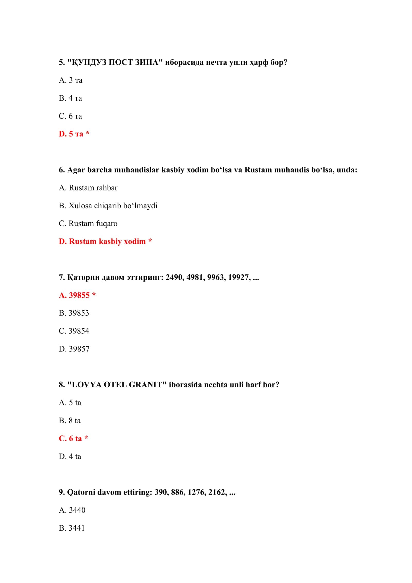 BOJXONA IQ TESTLARI ONLINE 3