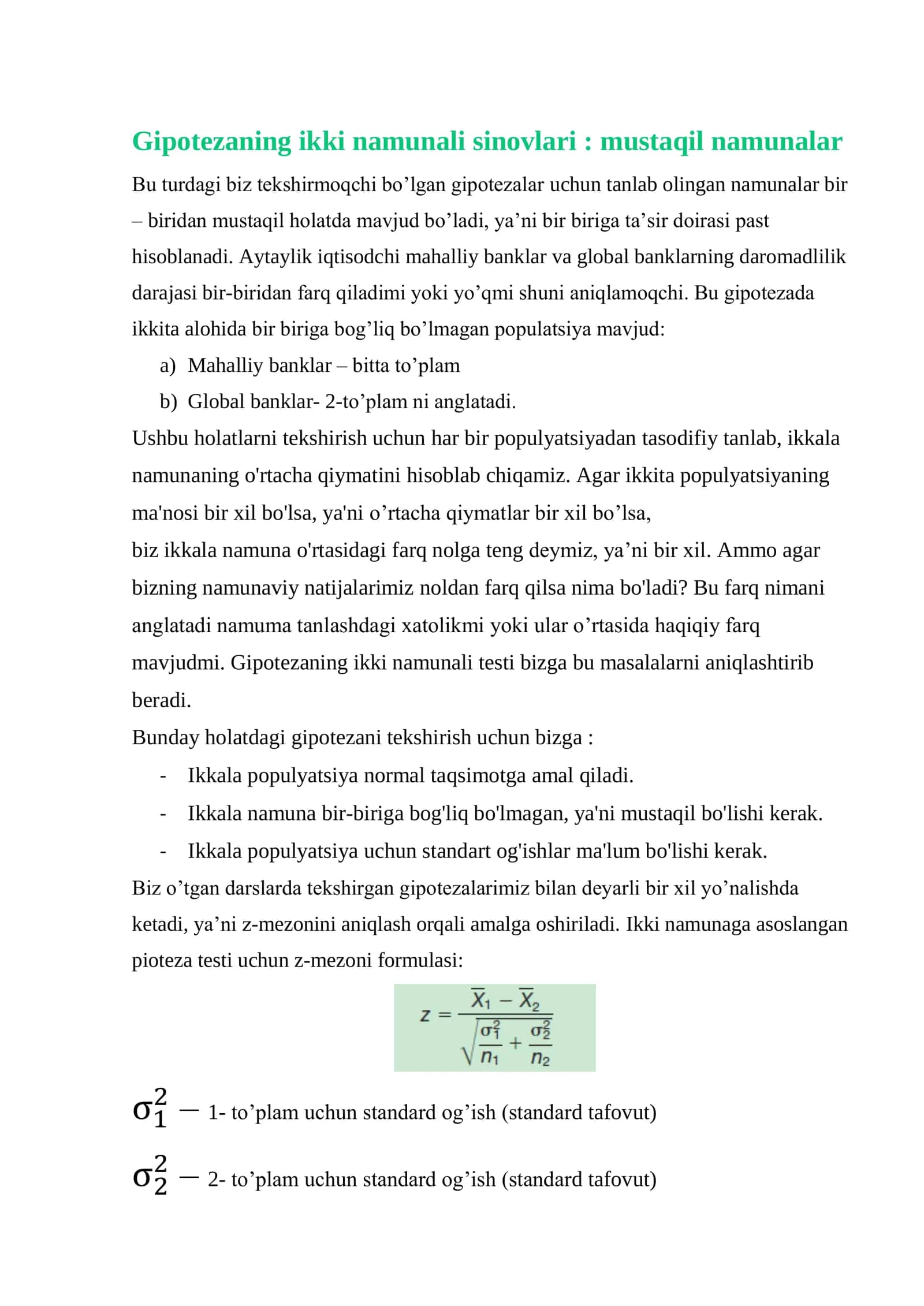 Gipotezaning ikki namunaga asoslangan testi 3