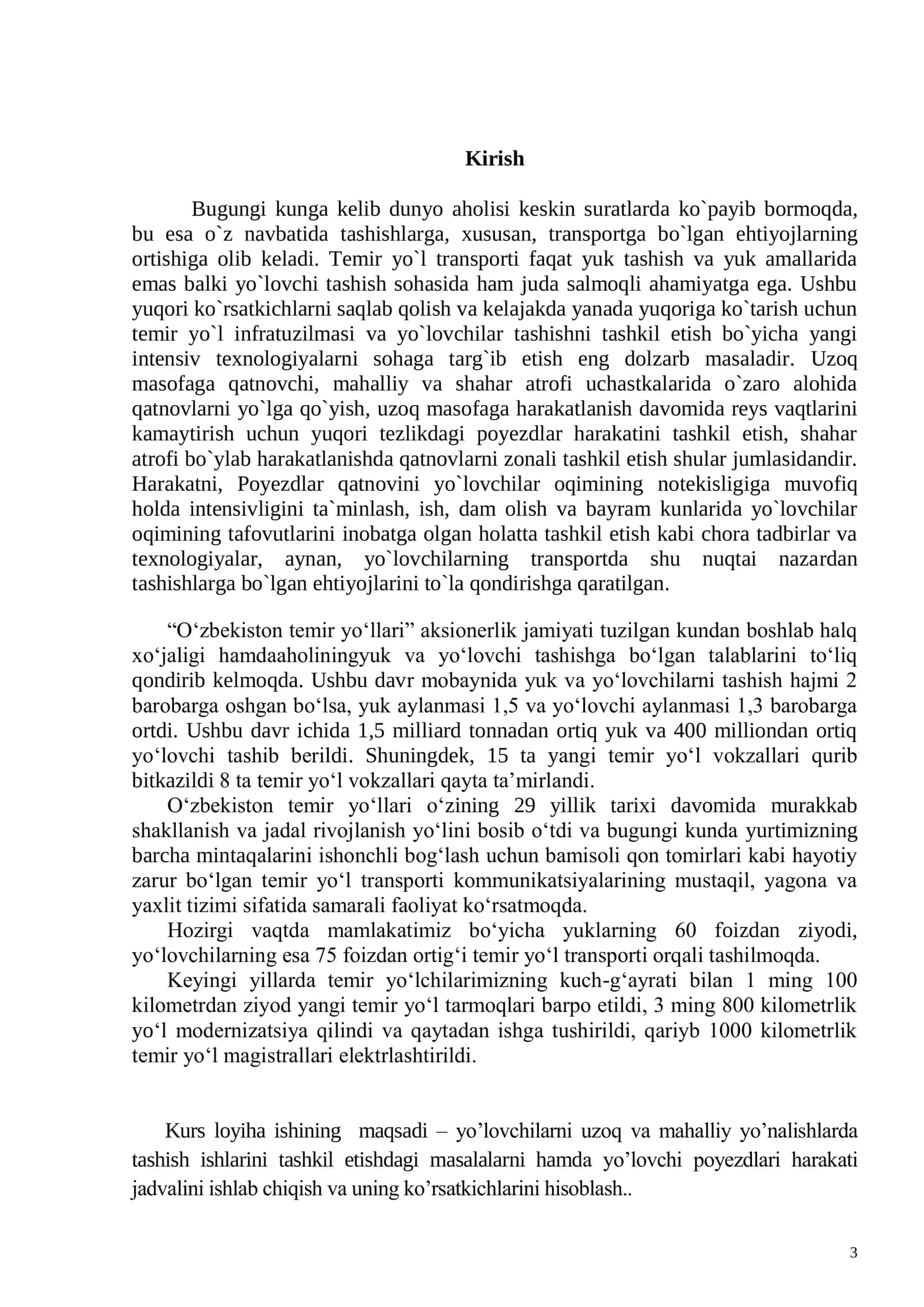 Temir yo’ldan foydalanish ishlarini boshqarish KURS ISHI 3