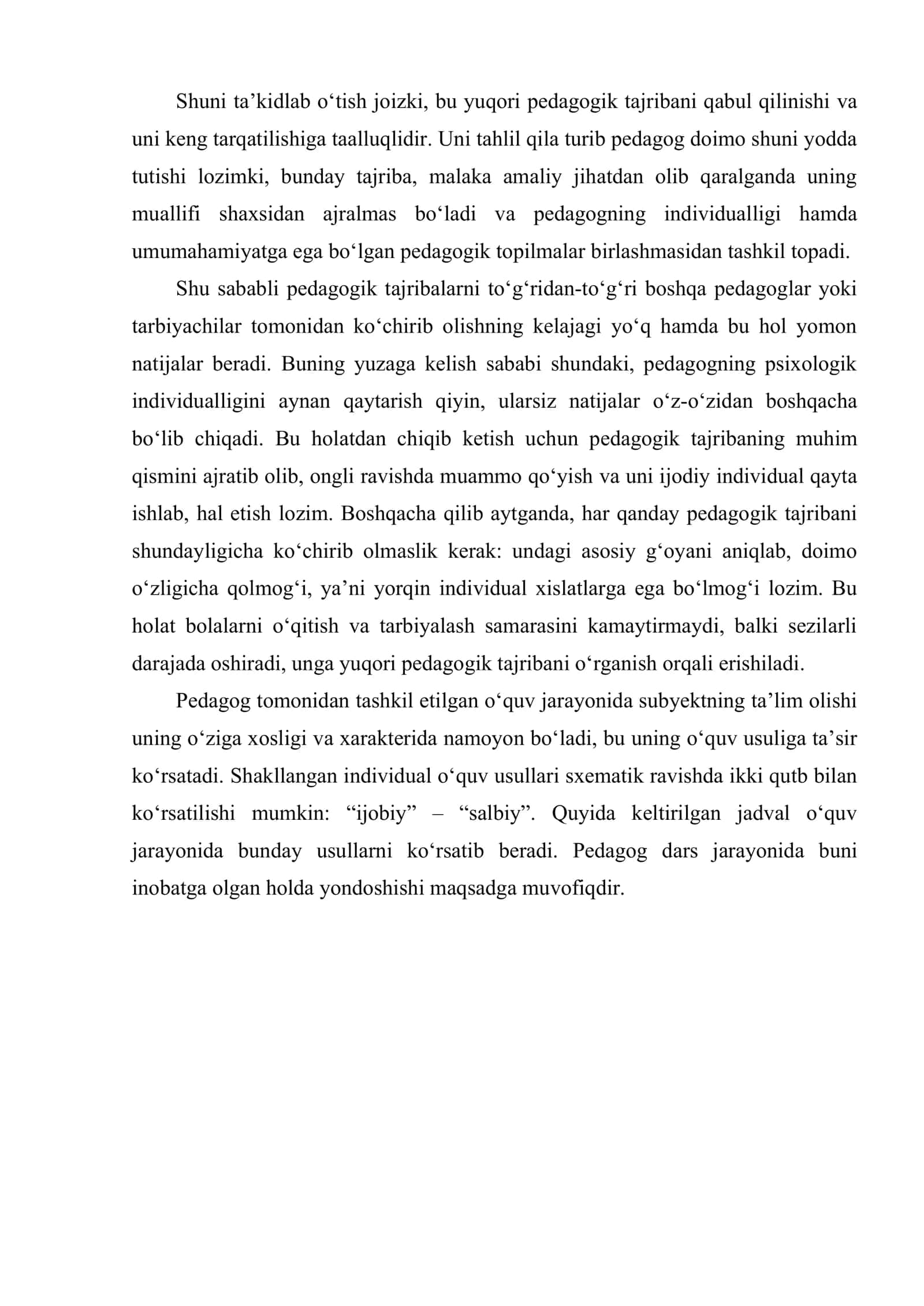 Pedagogning individual faoliyat uslubi 3