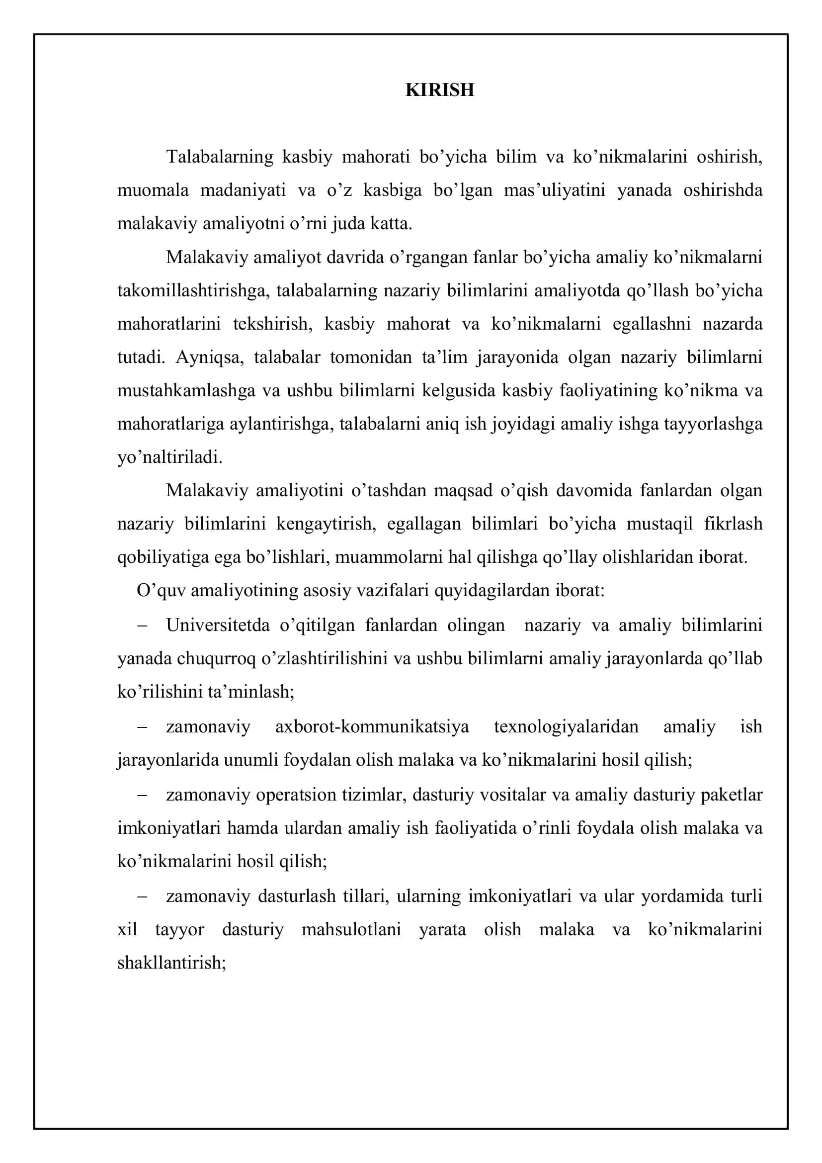 Bitiruv oldi amaliyot hisoboti 3