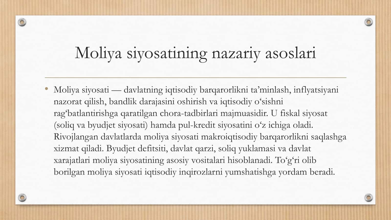 Moliya siyosatining nazariy asoslari 3