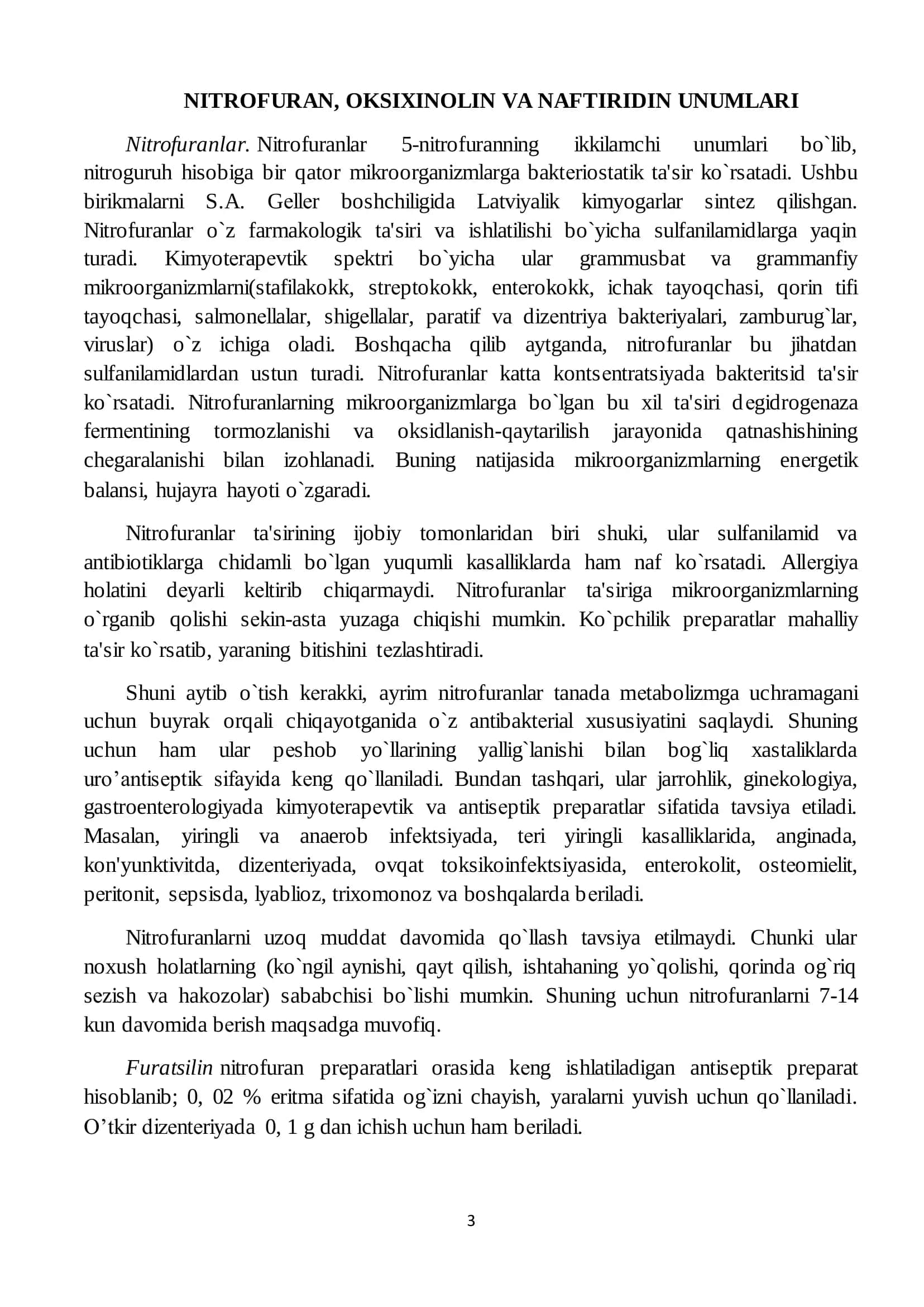 NITROFURAN, OKSIXINOLIN VA NAFTIRIDIN UNUMLARI 3