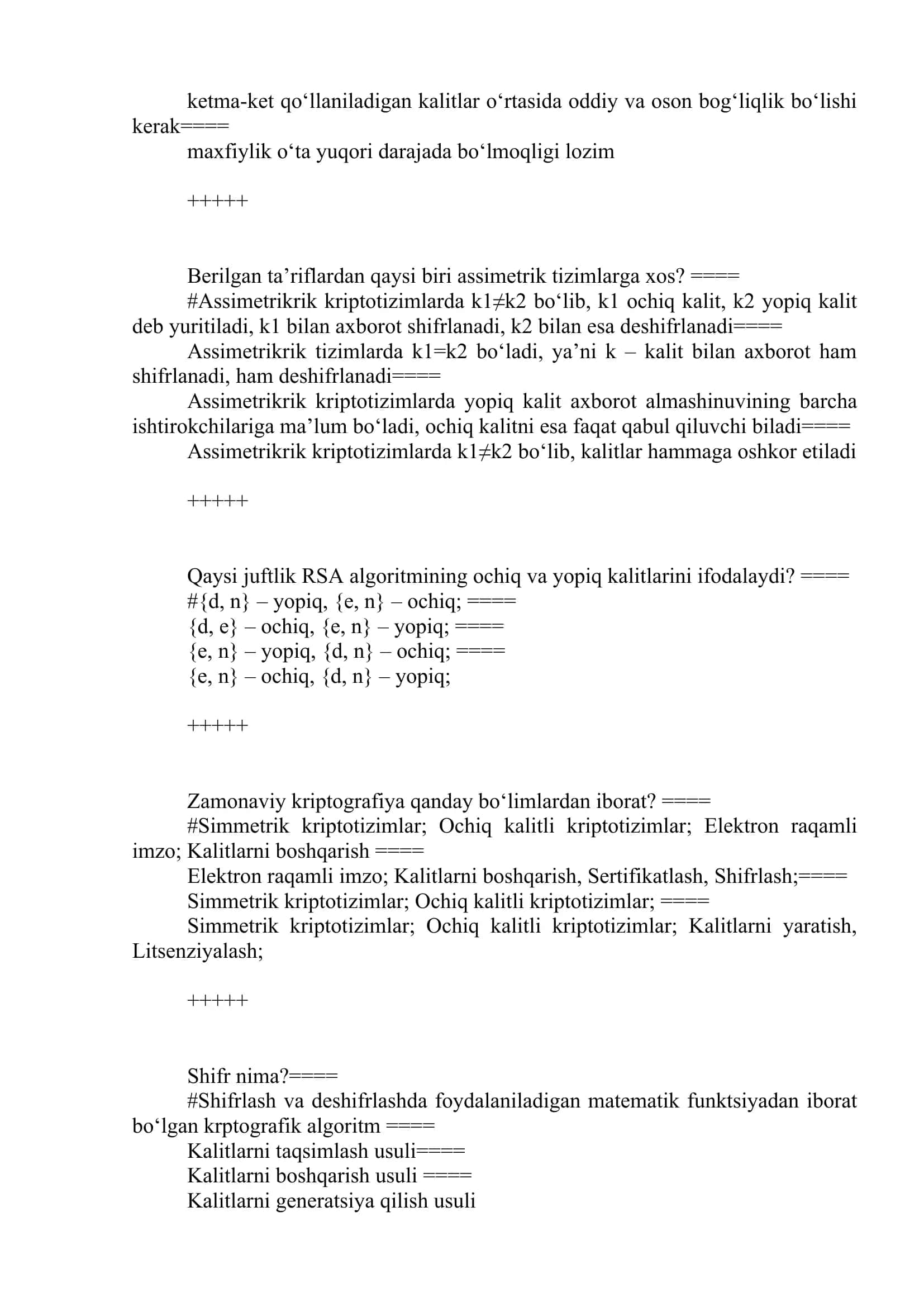 KIBERXAVFSIZDAN TEST JAVOBLARI 3