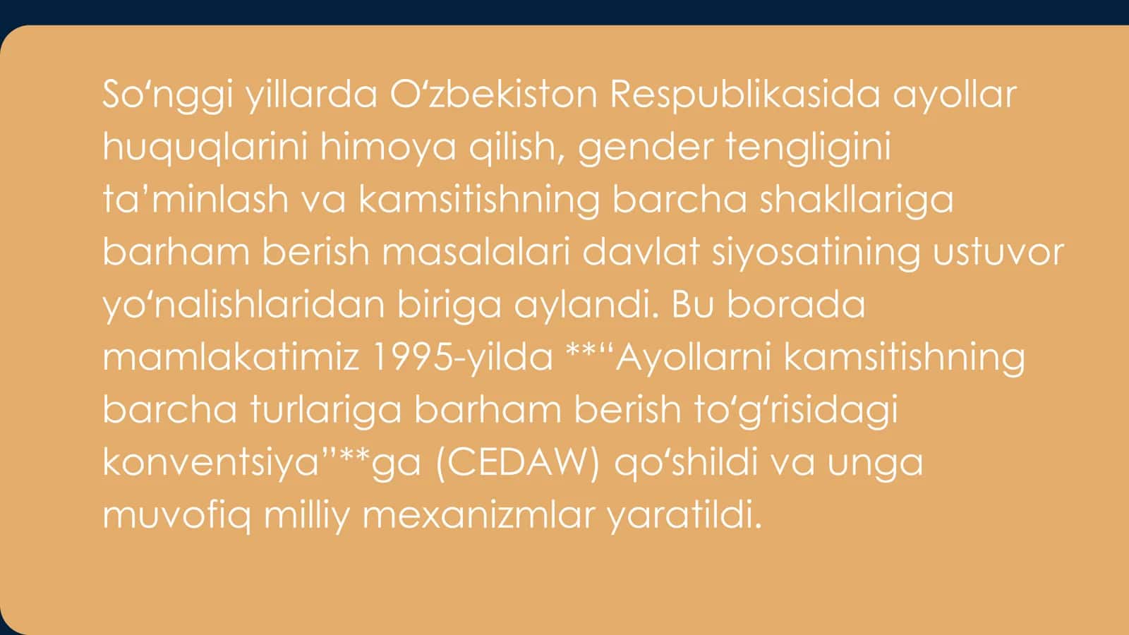 Ayollarni kamsitishning barcha turlariga barham berish 3