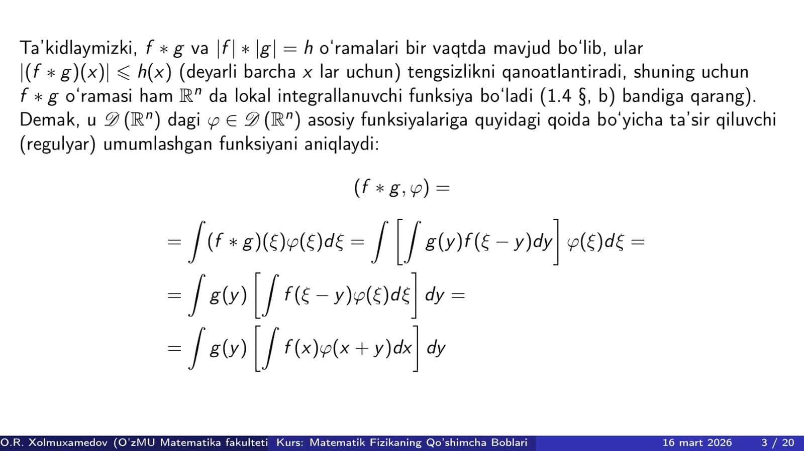 Umumlashgan funksiyalar fazosi D` 3