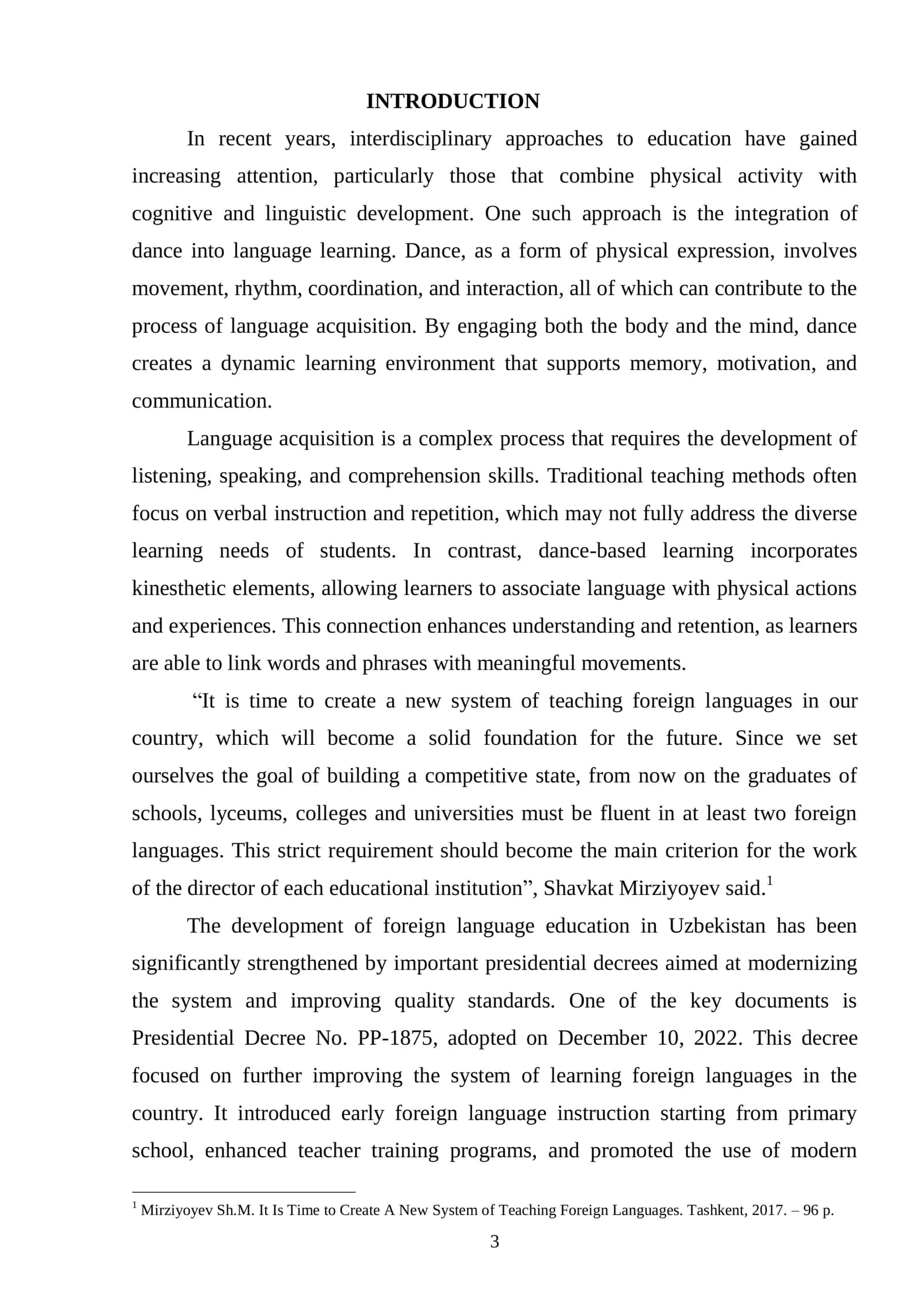 Course Paper on The Impact of Dance on Language Acquisition 3