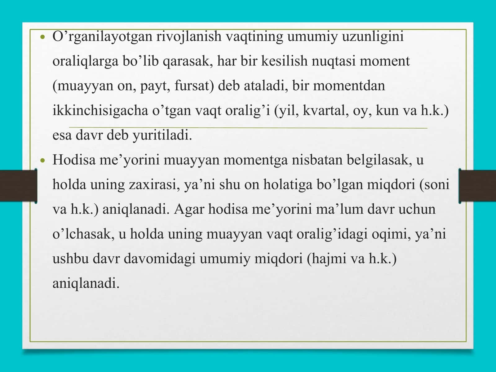 Dinamika qatorlarini tahlil qilish ko’rsatkichlari 3