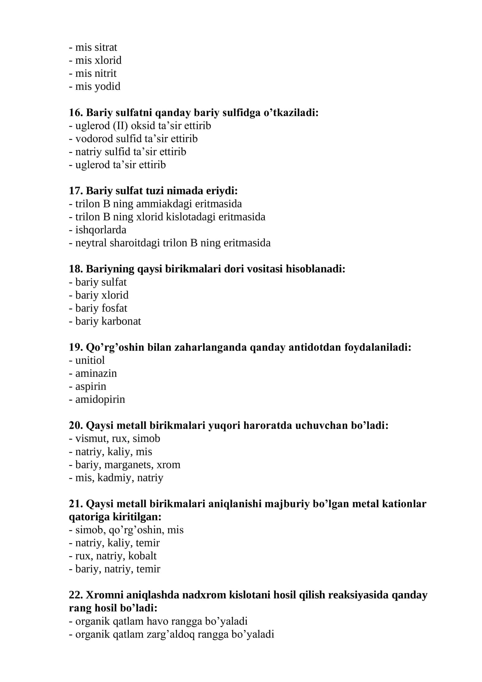 Sud-kimyo ekspertiza test savollari 2026 3