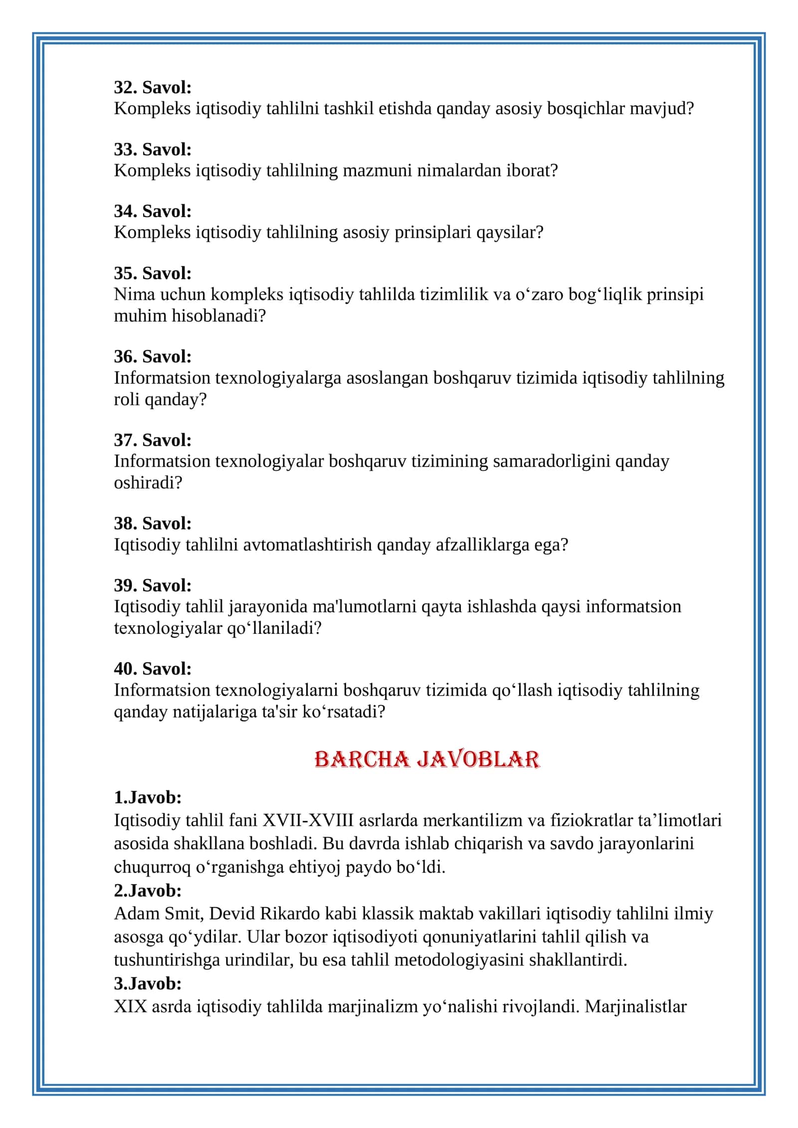 Iqtisodiy Tahlil savol va javob 3