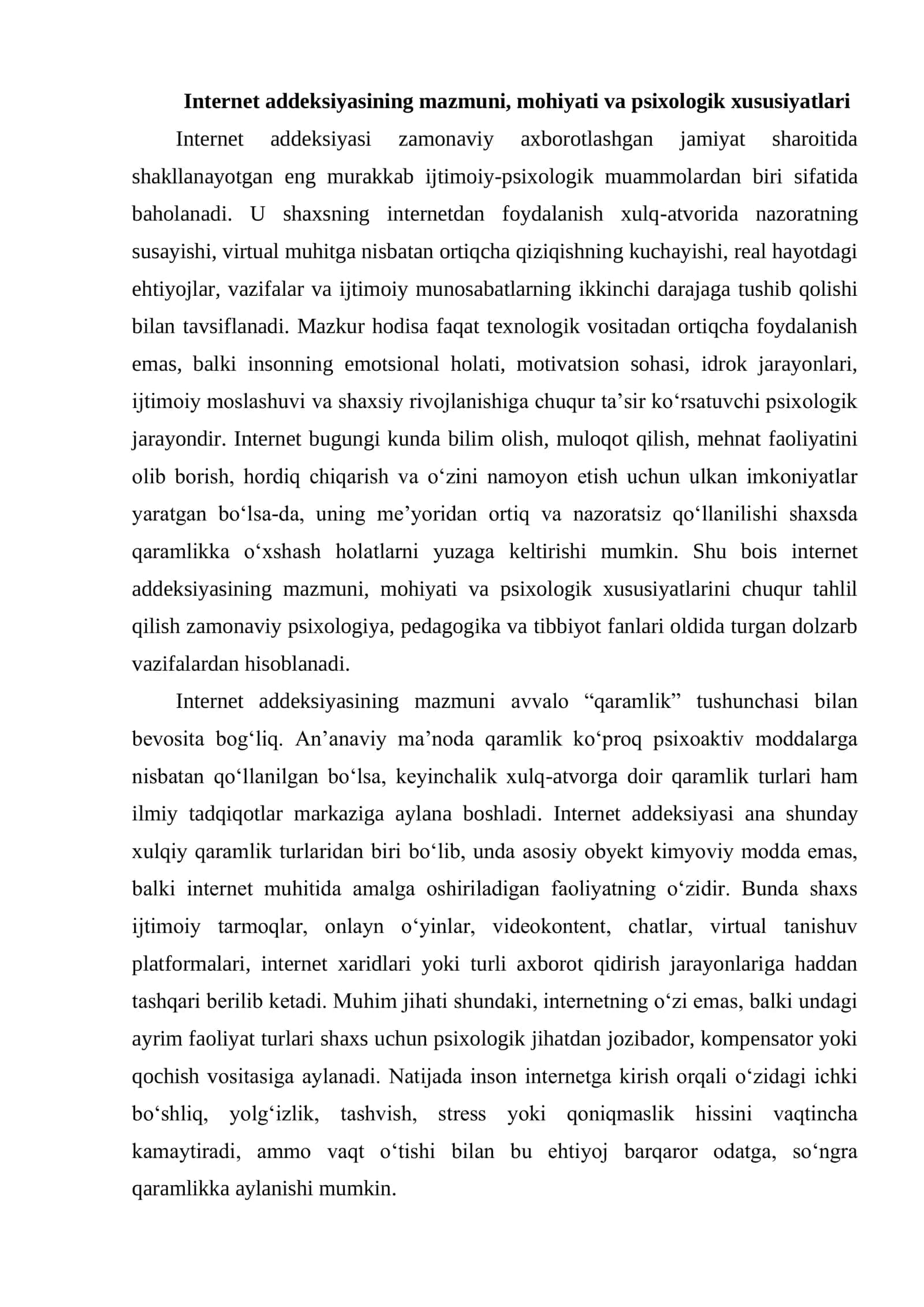 INTERNET ADDEKSIYA PSIXOLOGIK MUAMMO SIFATIDA 3