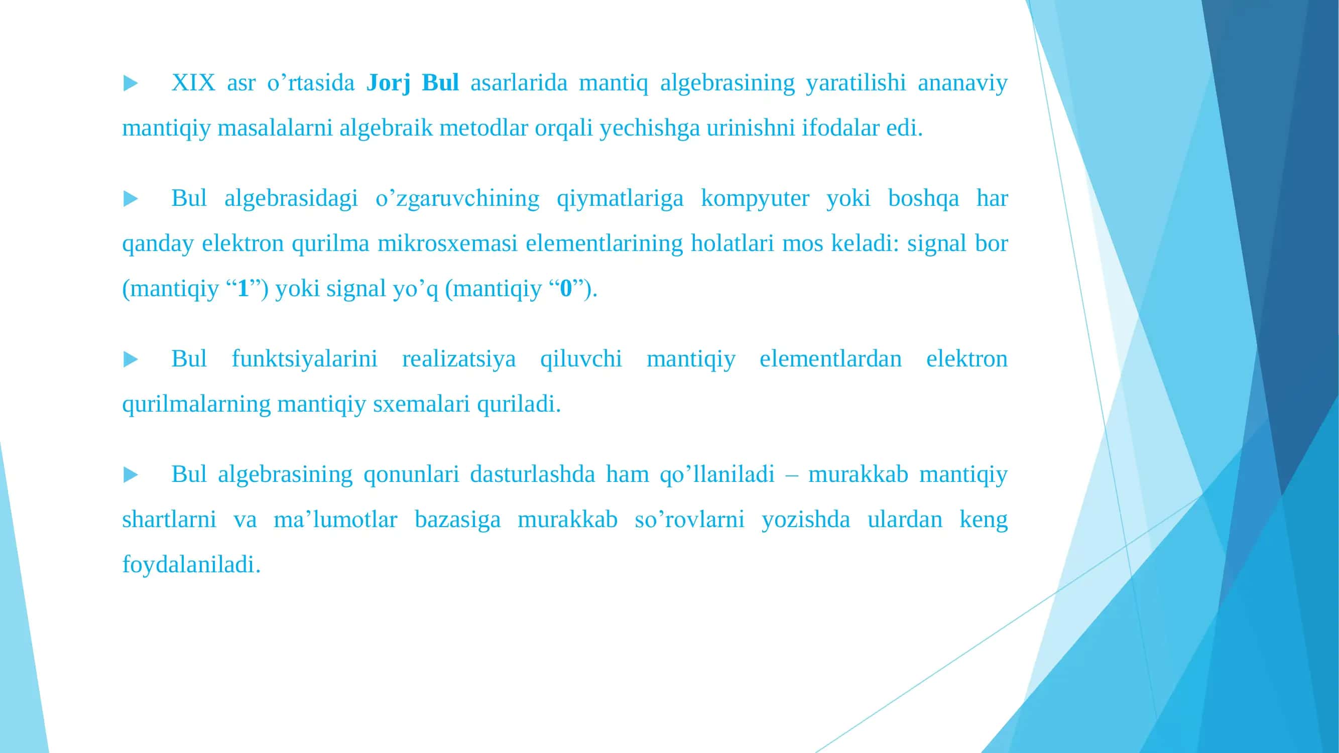 Mantiq algebrasi (Bul algebrasi) 3