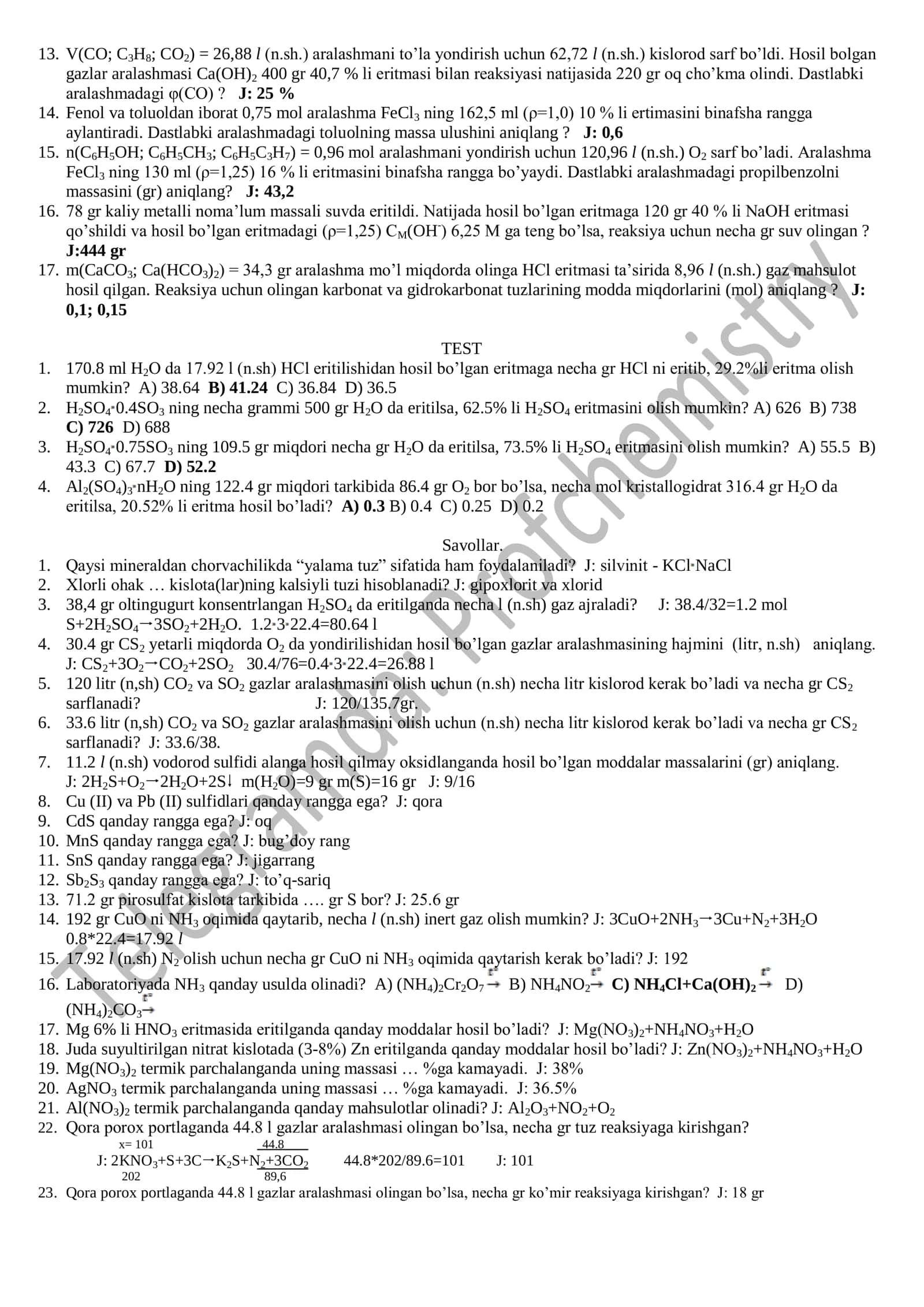 🧪 Kimyo fanidan 270 ta masala va batafsil yechimlar to‘plami 3