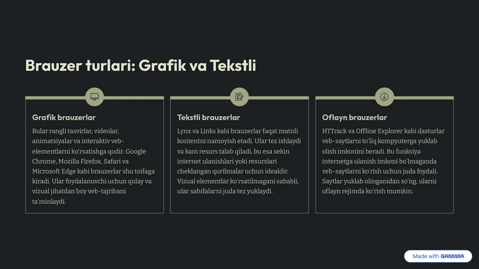 Brauzer turlari va internetda ma'lumotlar qidirish usullari 3