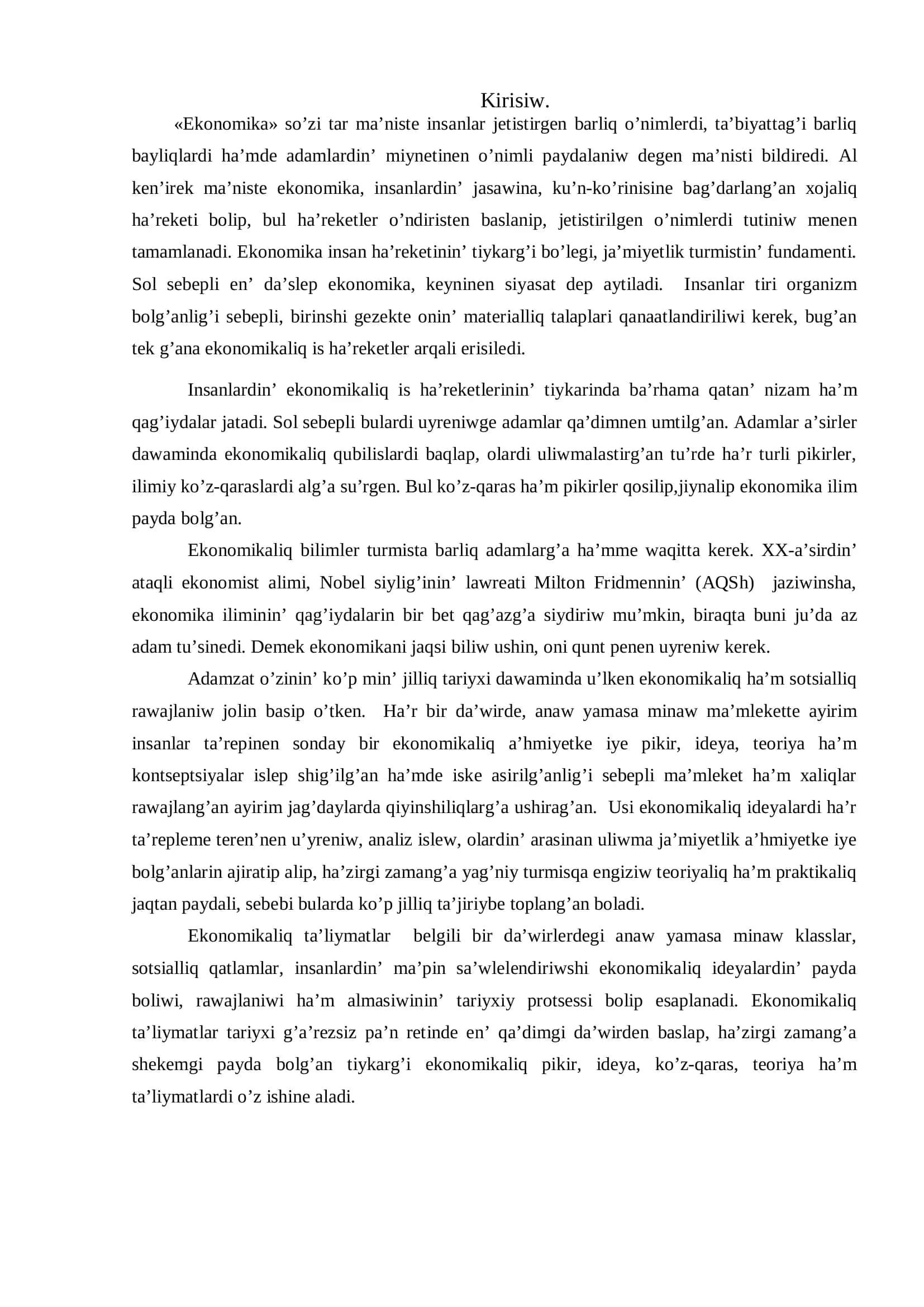 Ekonomikaliq Teoriya Referat 3