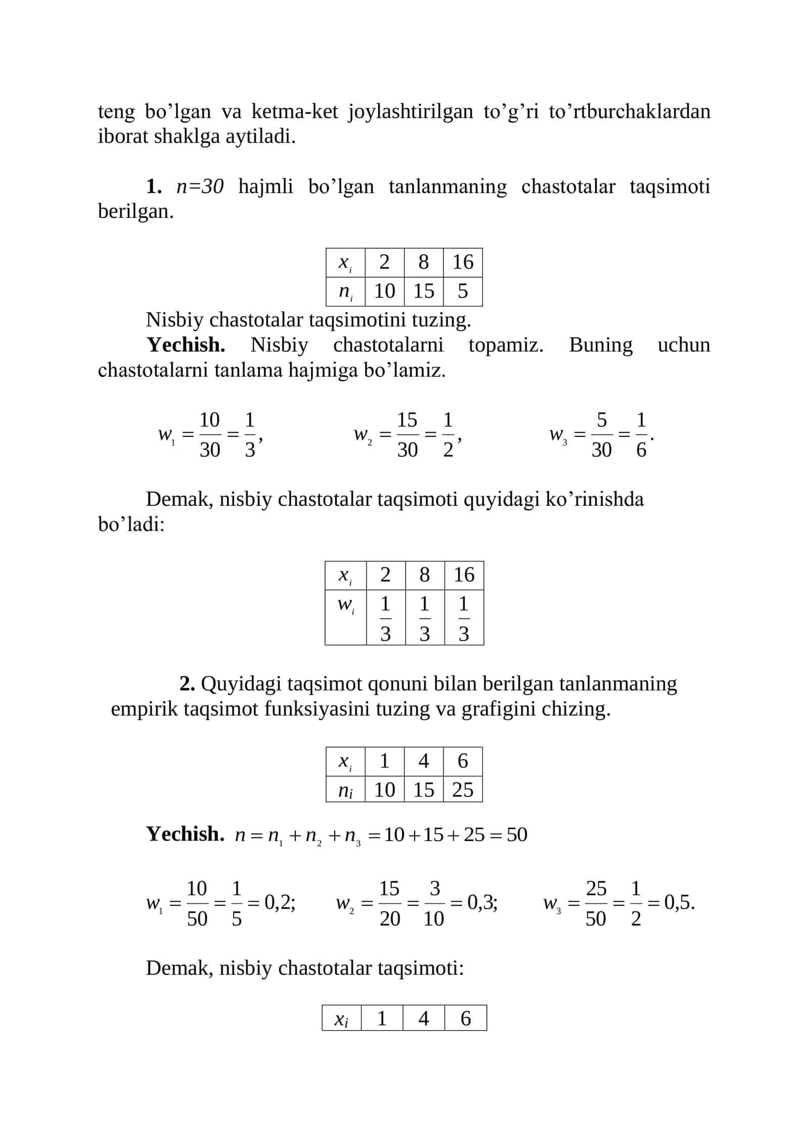 TANLANMANI BOSHLANG‘ICH STATISTIK TAHLILI 3