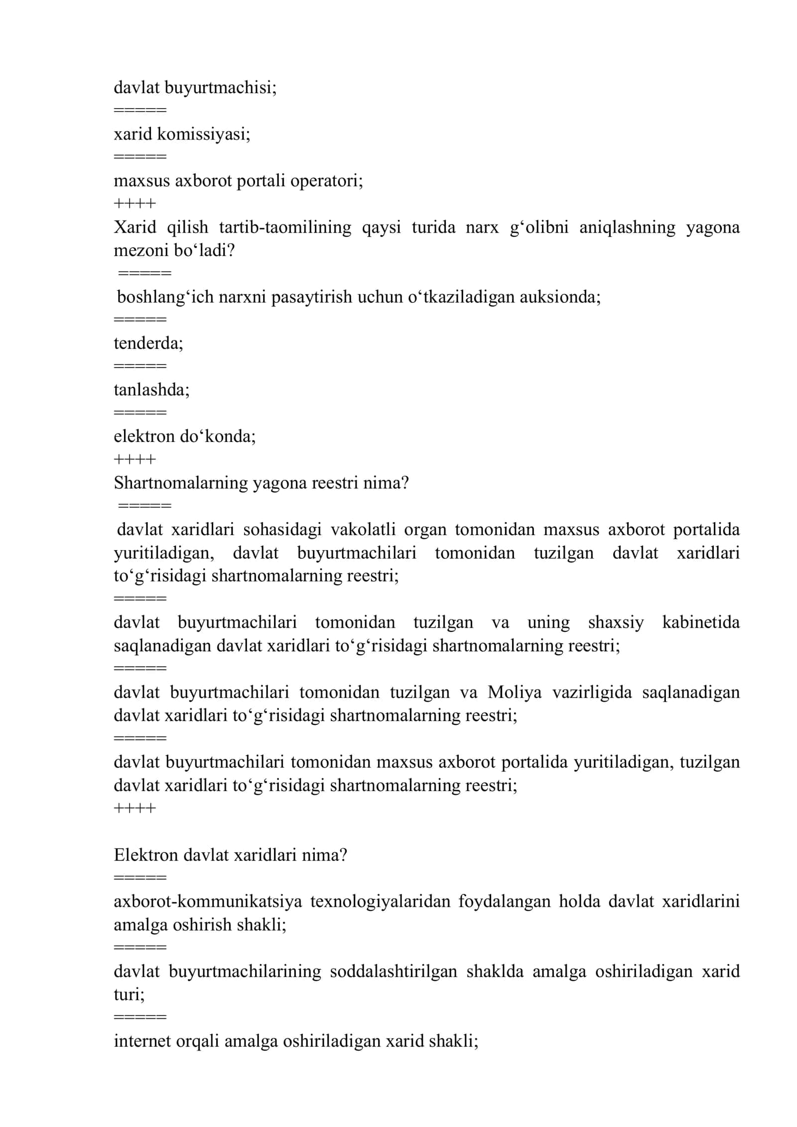 Davlat xaridlari fani yakuniydan test 3