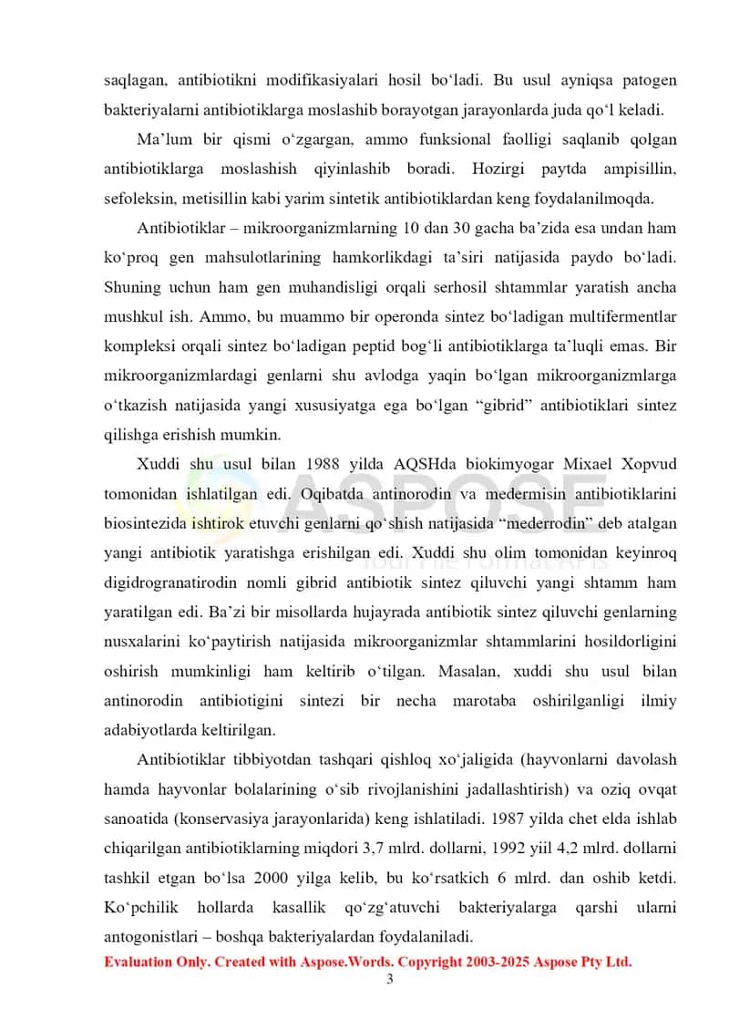 9. Antibiotiklar ishlab chiqarish. Referat 16 bet. 3