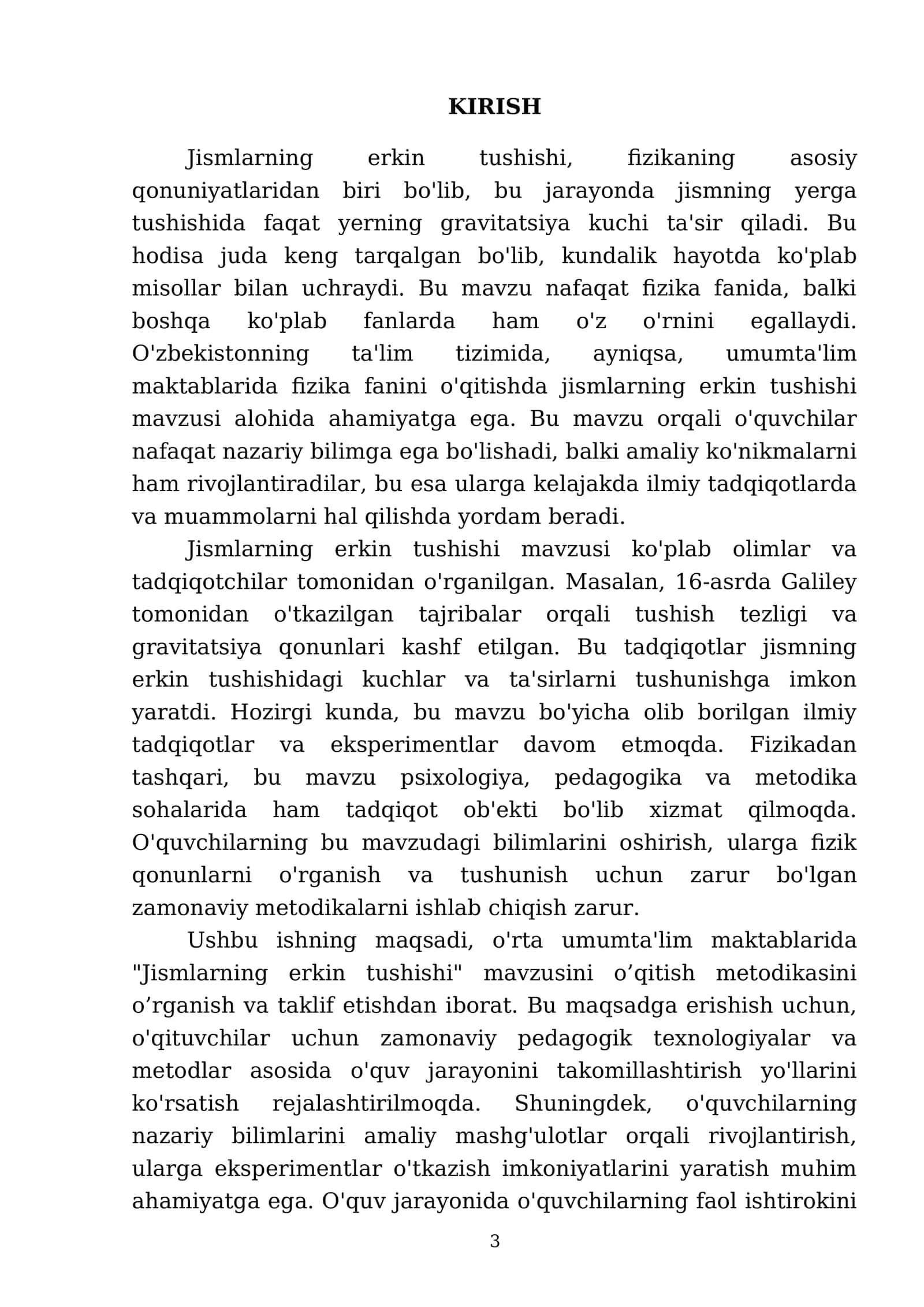 Jismlarning erkin tushish metodikasi 3