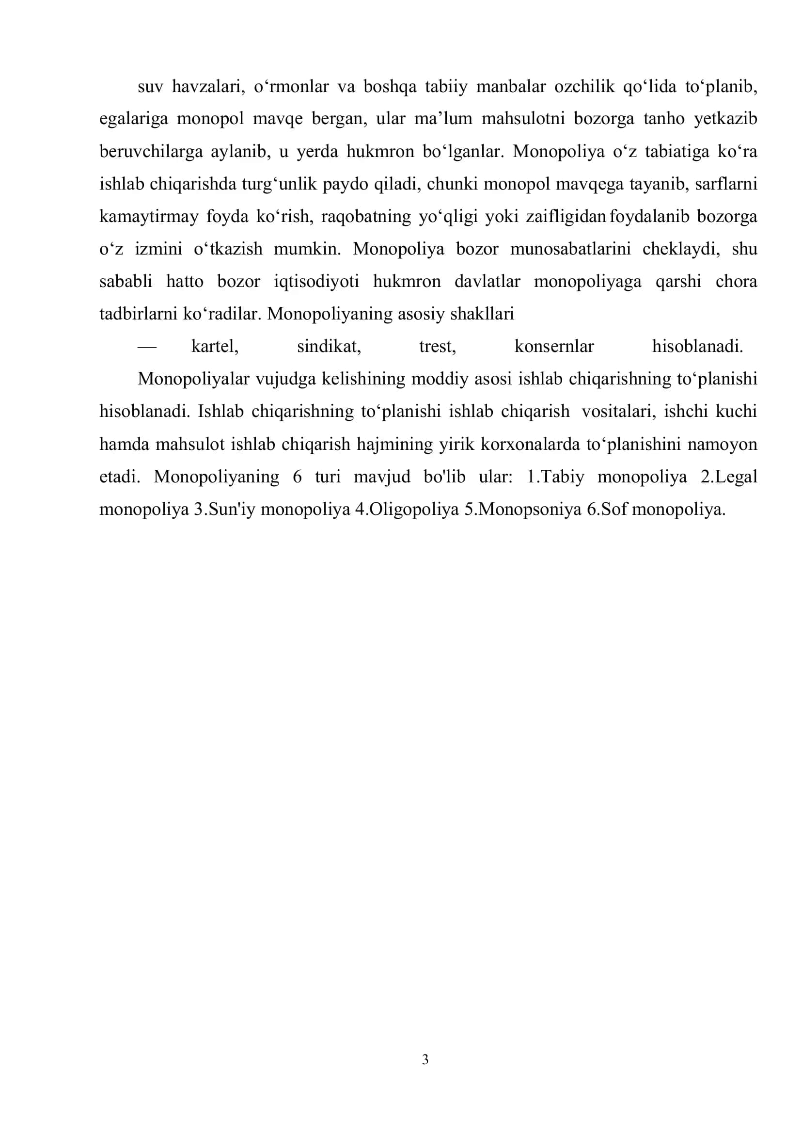 Monopoliyaning mohiyati va turlari 3