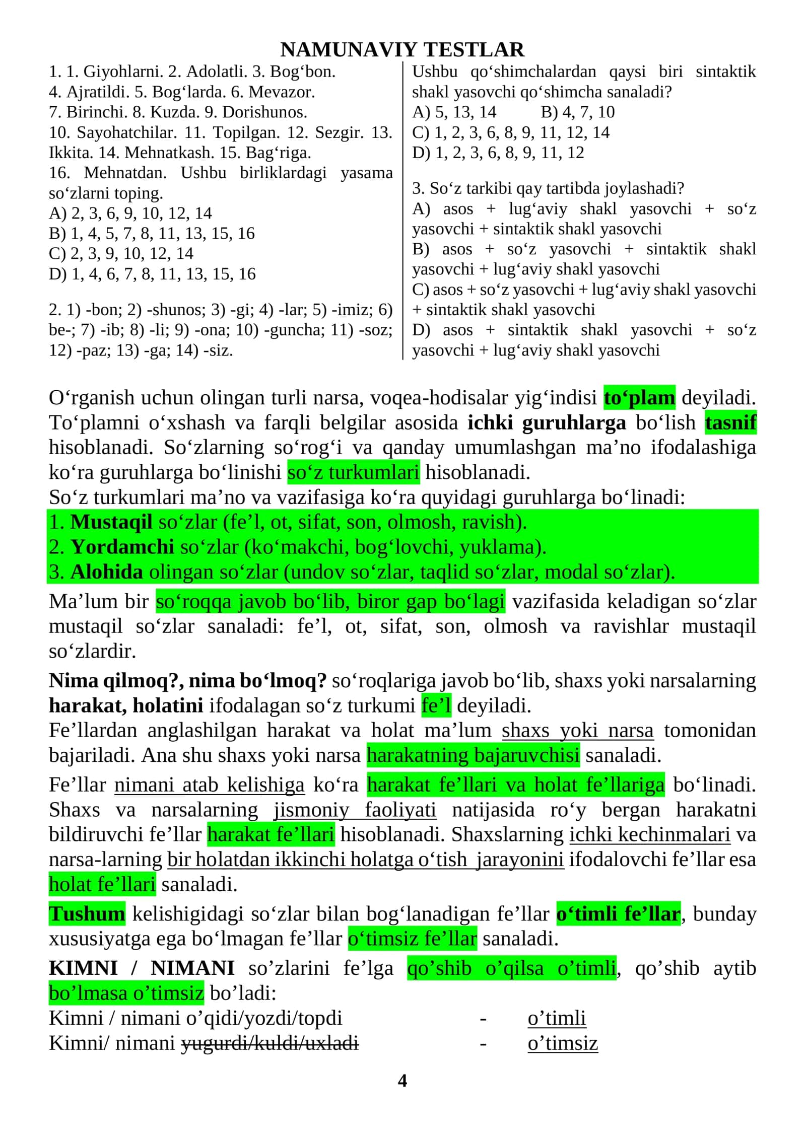 asosiy grammatik mavzular testlar bilan 3