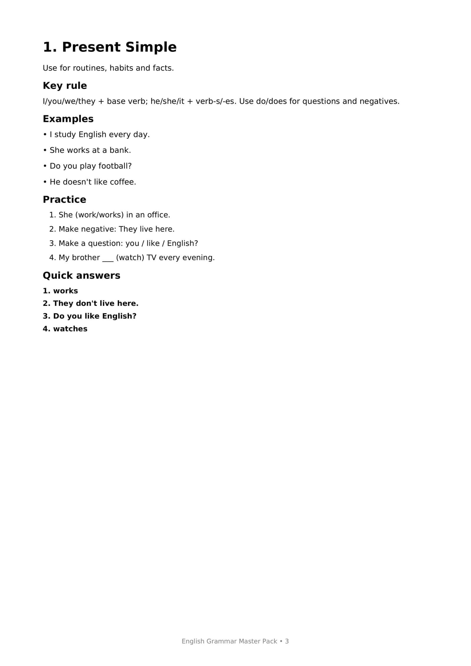 English grammar A1 3