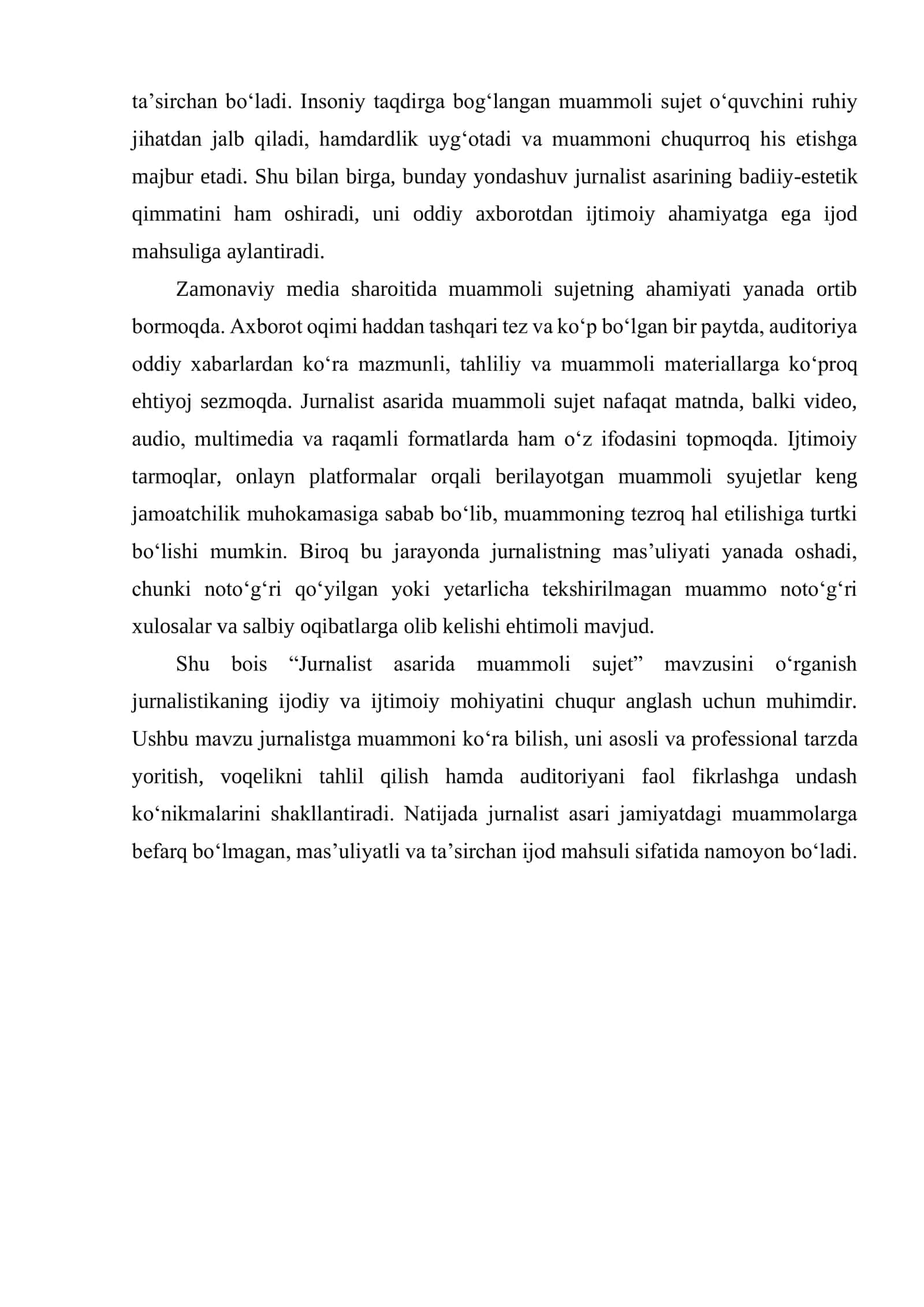 JURNALIST ASARIDA MUAMMOLI SUJET 3