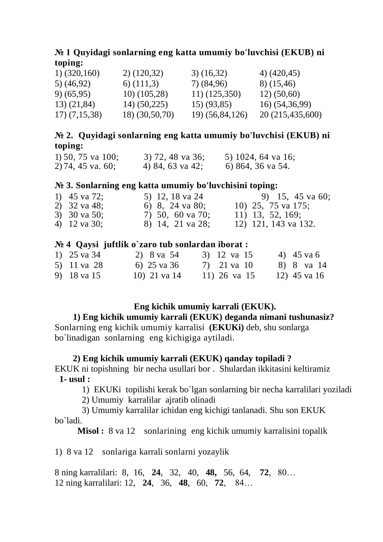 Eng katta umumiy bo'luvchi (EKUB) 3