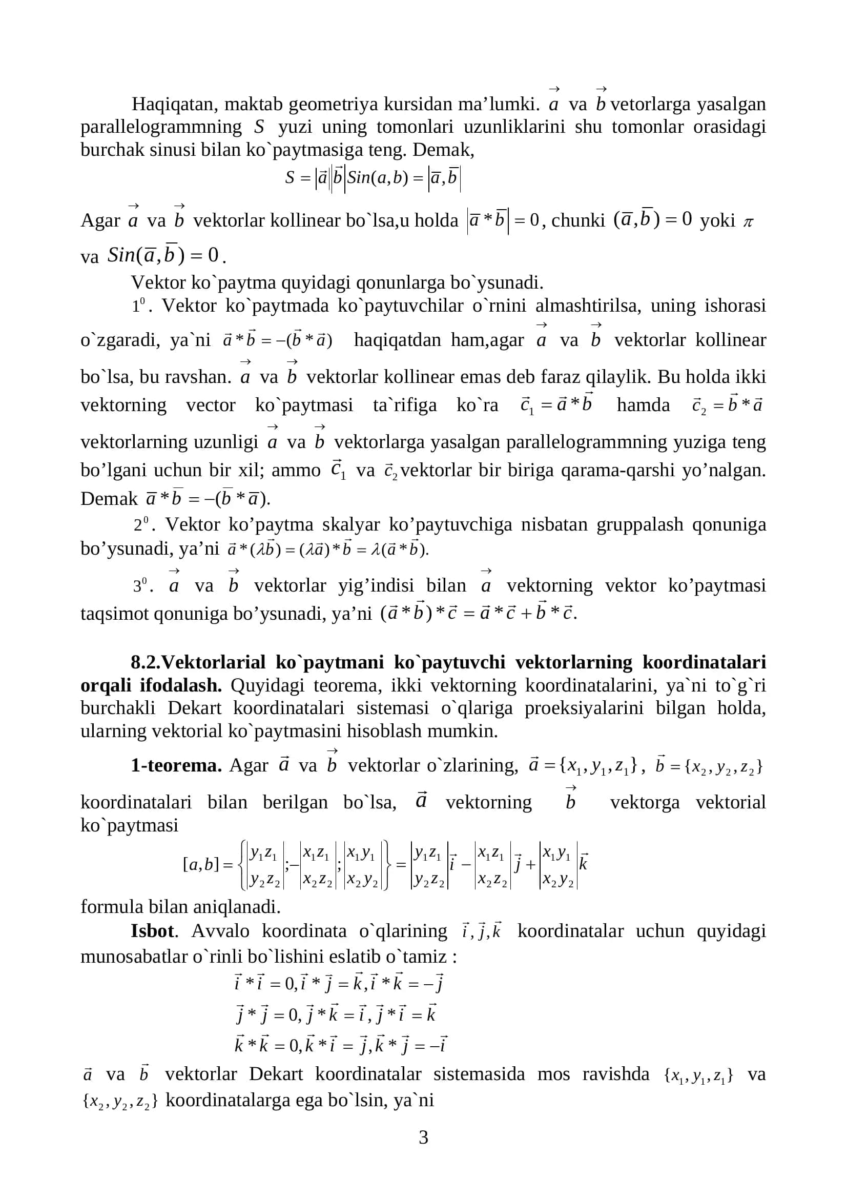 Oliy matematika: vektorlarning vektorial va aralash ko‘paytmasi (PDF) 3