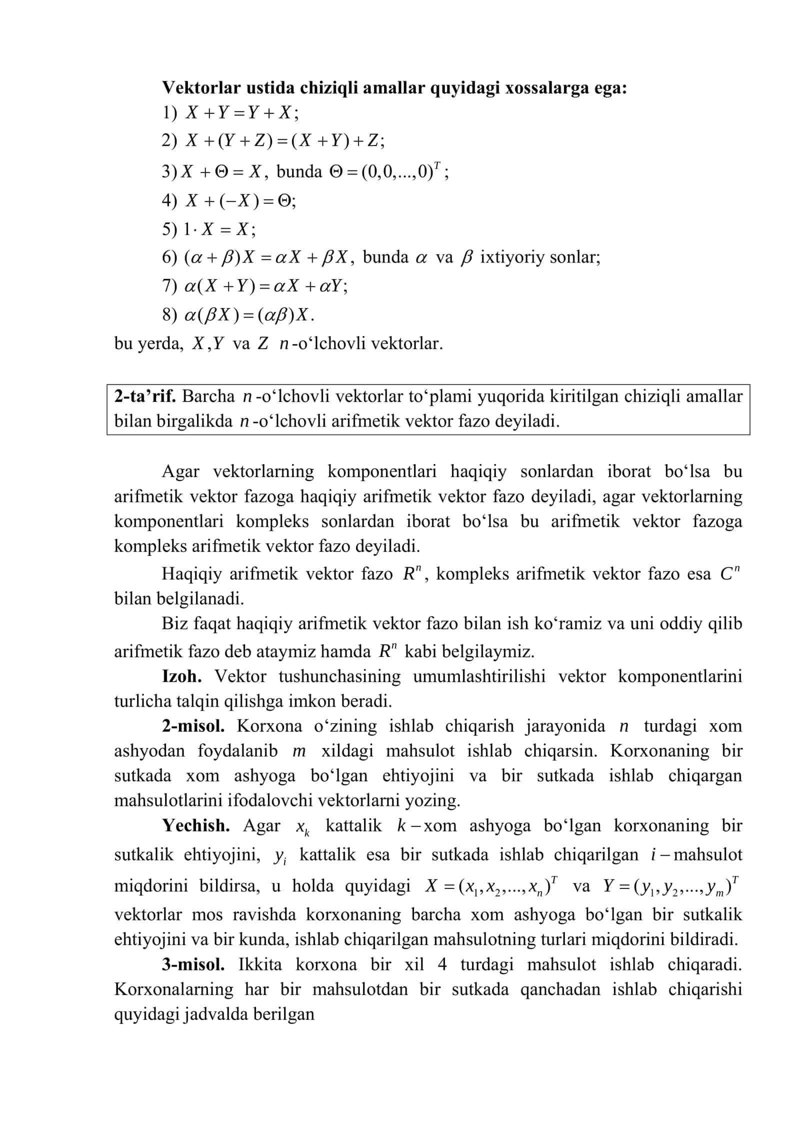 Arifmetik vektor fazo 3