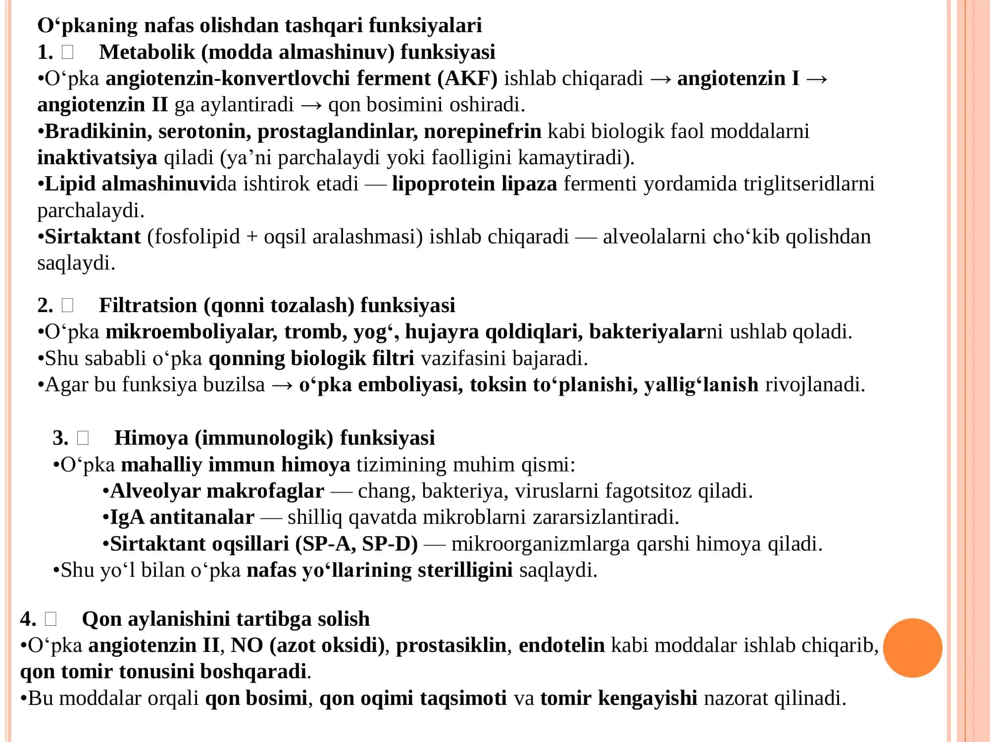 O'pkaning metabolik funksiyalari va ularning buzilishlari 3