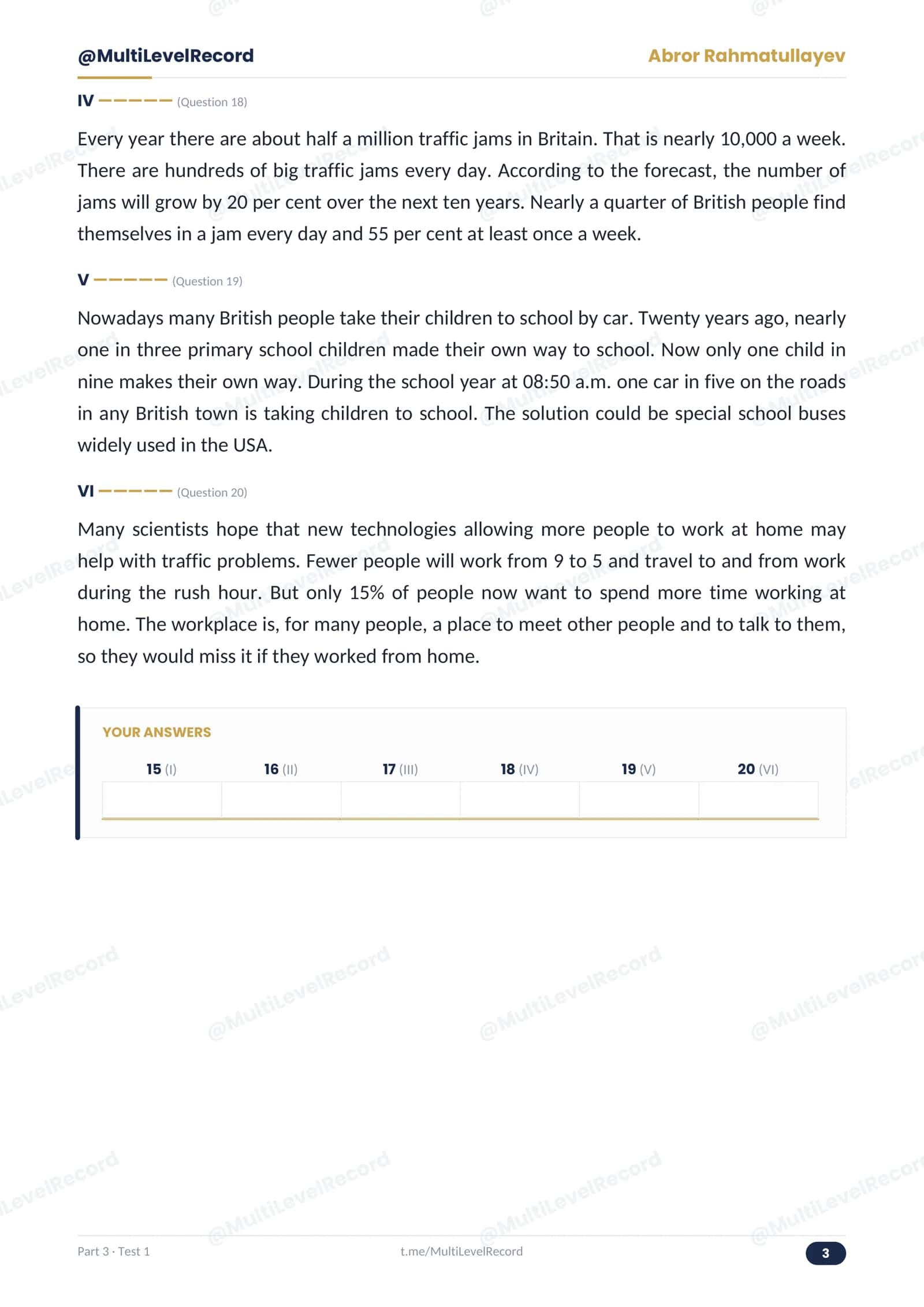 Multi-Level Reading Part 3 3