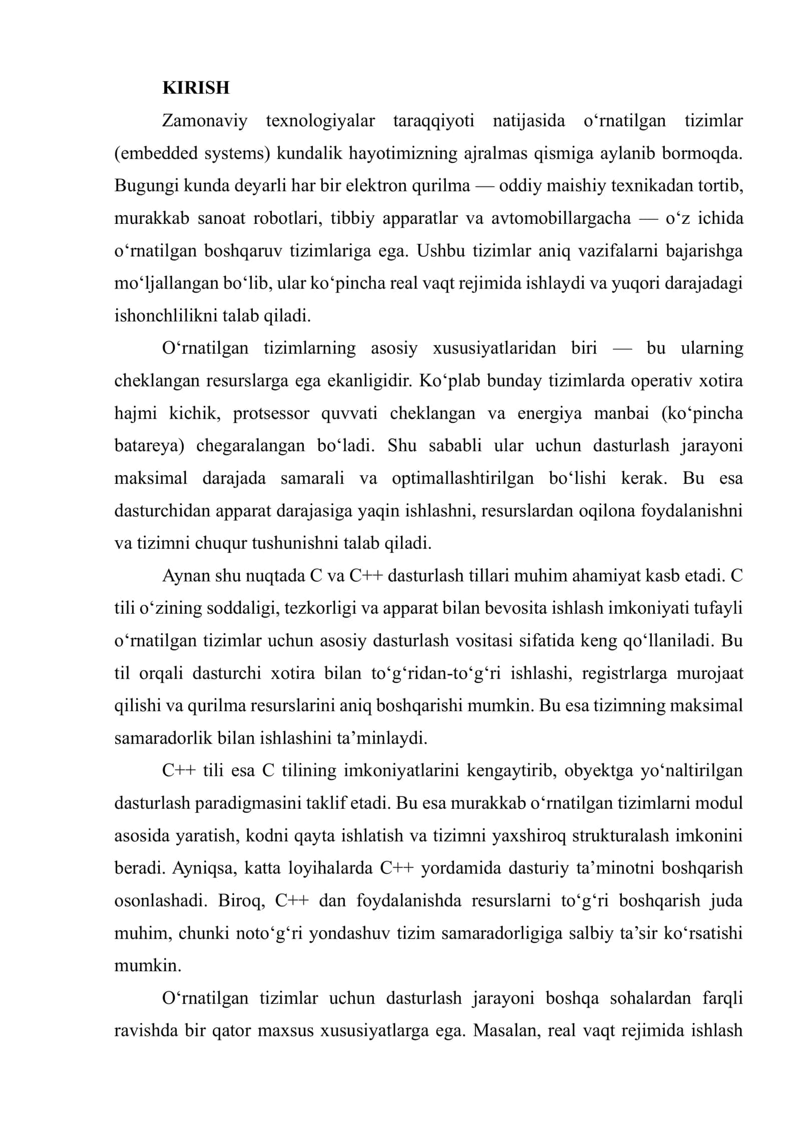 C va C++ tillarida o'rnatilgan tizimlar uchun dasturlash xususiyatlari 3