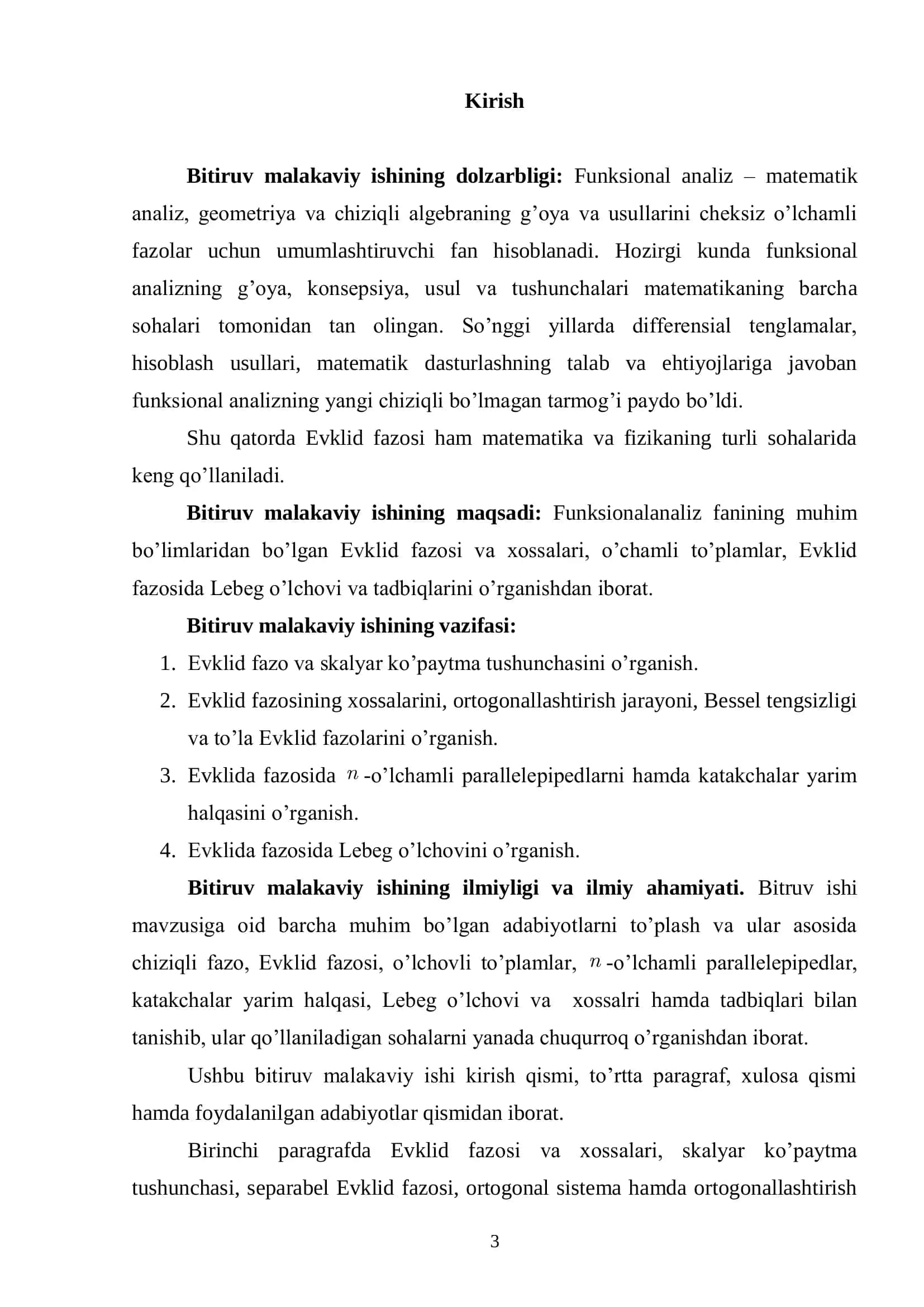Evklid fazosida o'lchovli to'plamlar 3