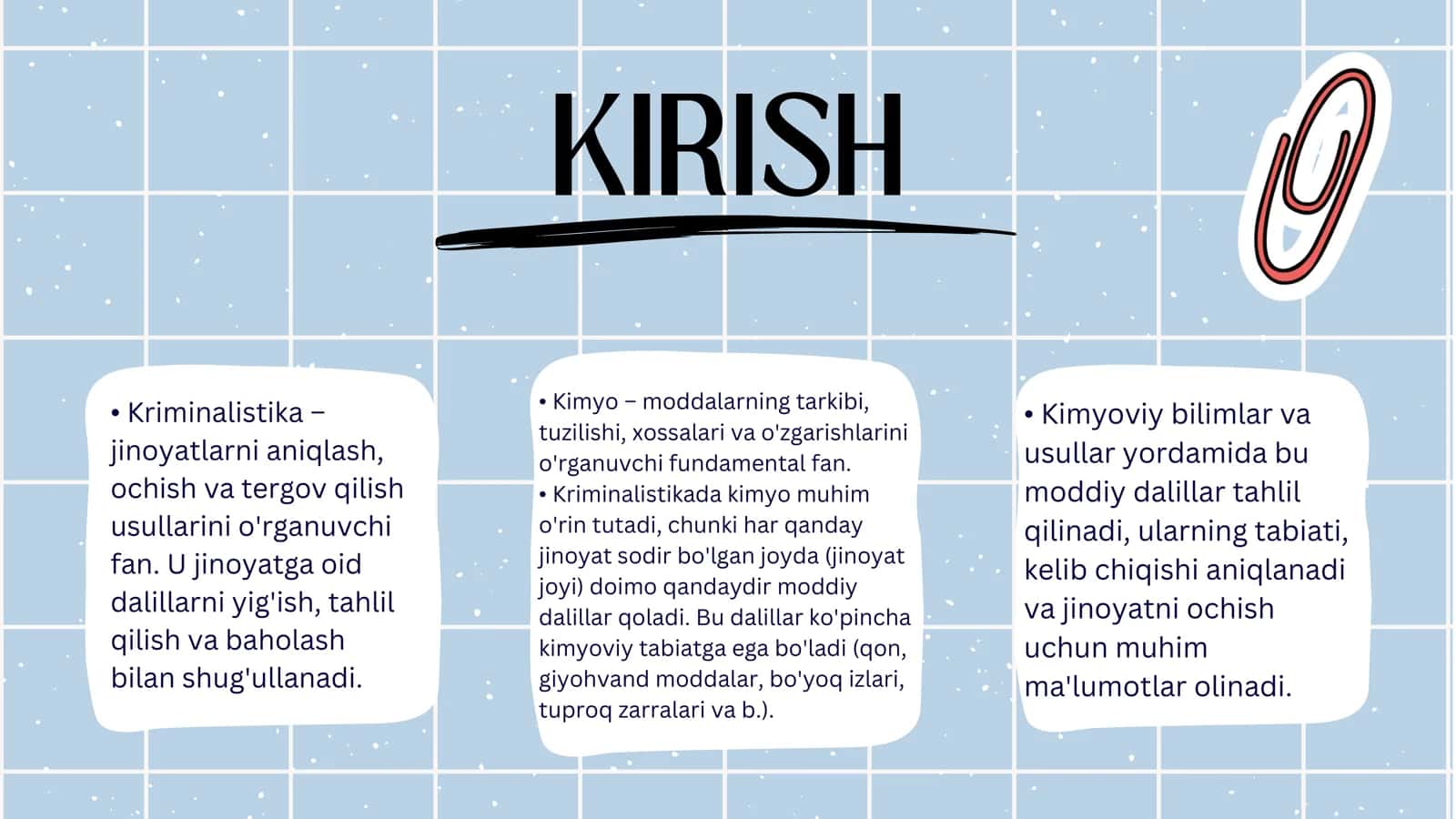 KRIMINALISTIKADA KIMYONING O`RNI 3