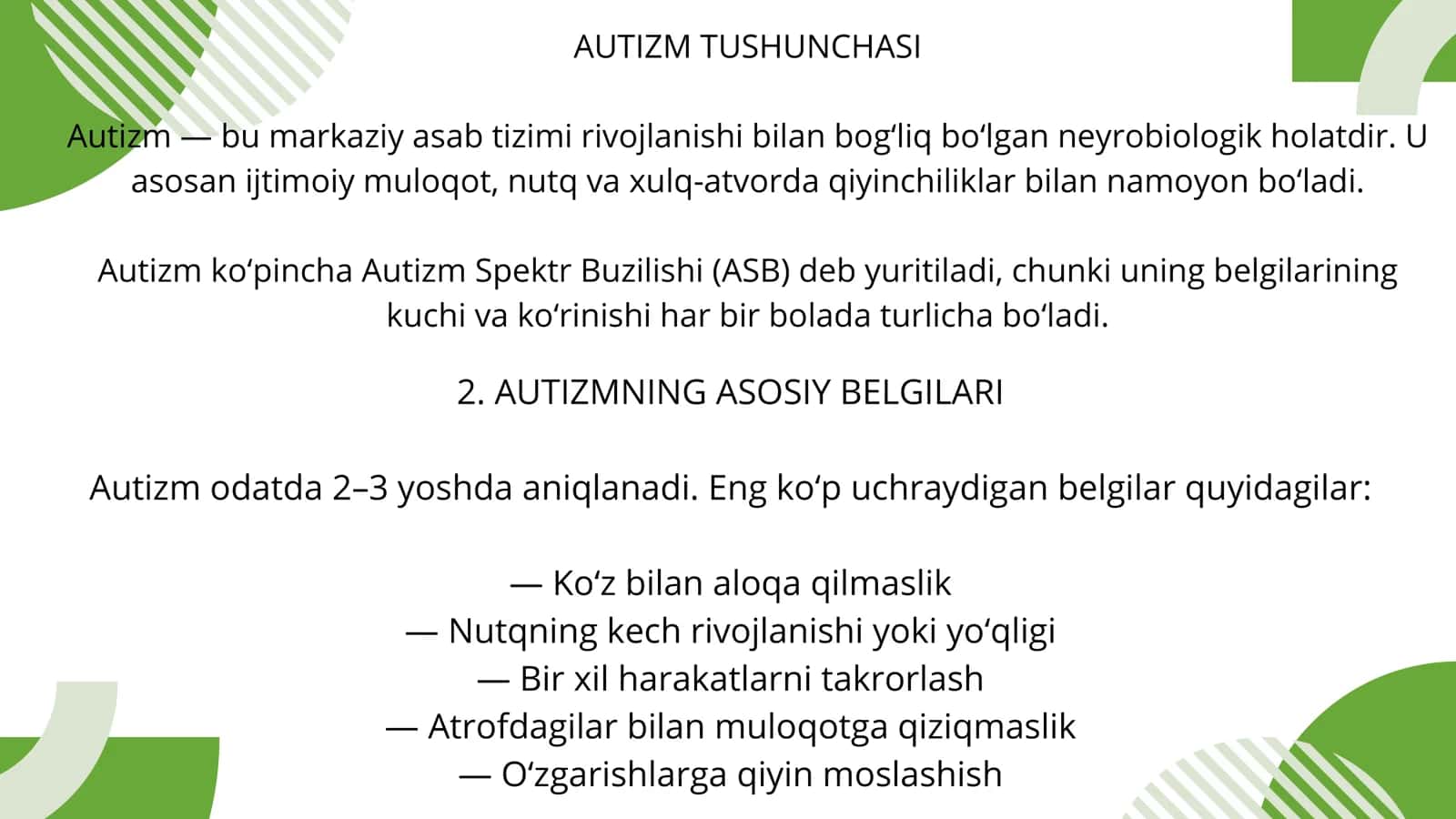 Autizm muammo va tadqiqotlar. 3