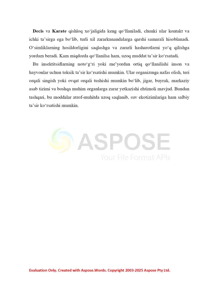 8. Decis va karate. Toksikologik ahamiyati, izolyatsiyasi, sifat va miqdoriy tahlil. Referat 9 bet. 3