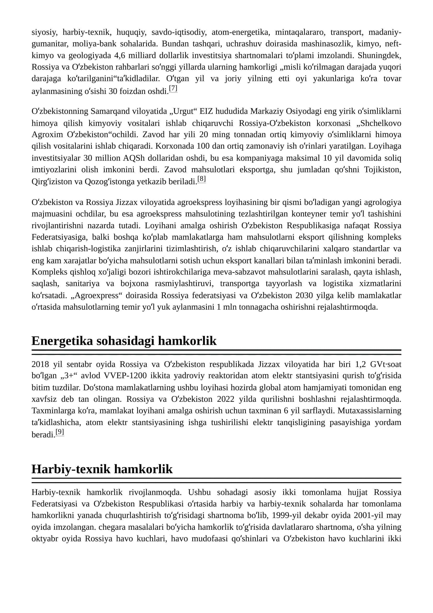 Oʻzbekiston – Rossiya munosabatlari 3