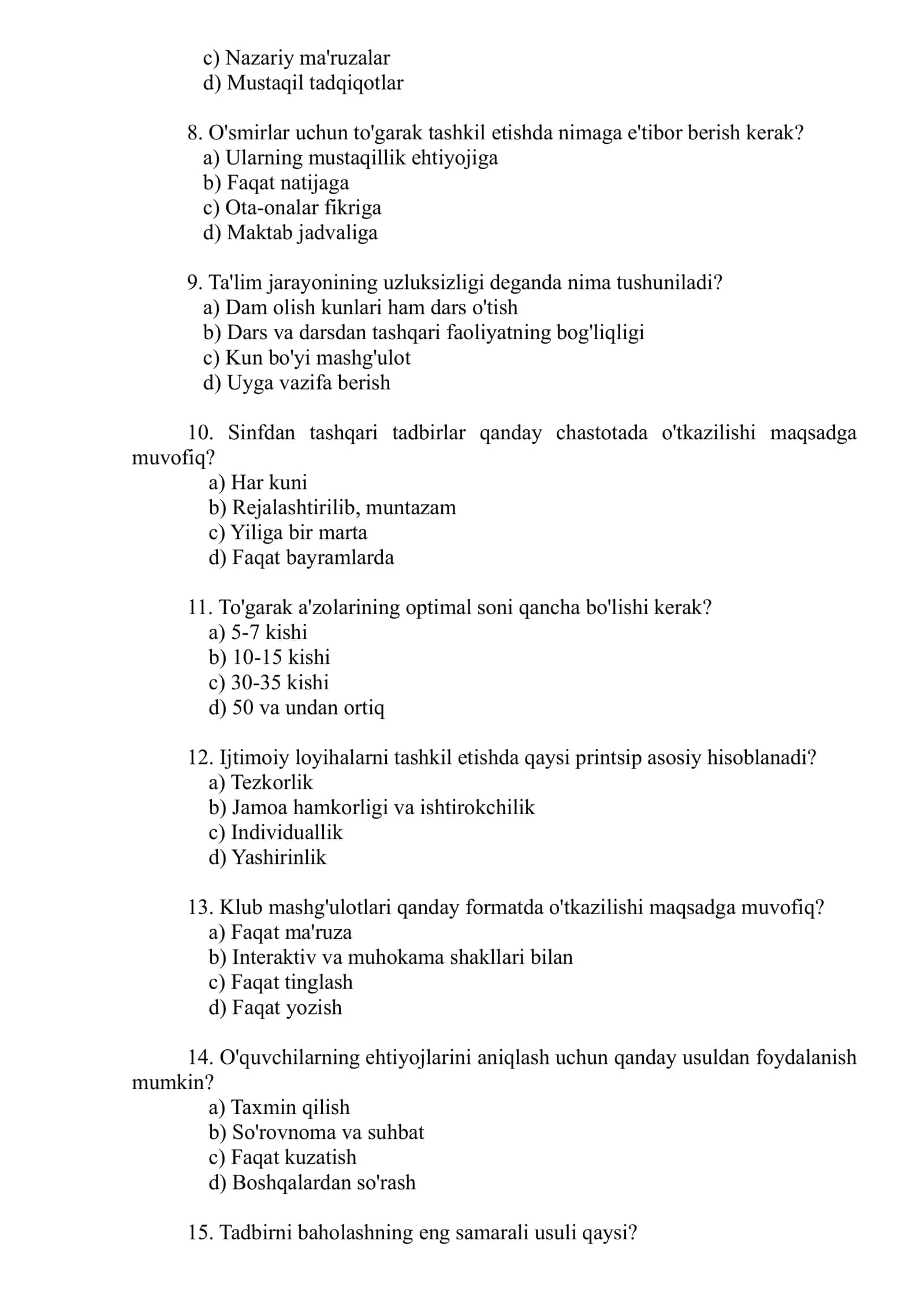 2026 Maktab maslahatchilari uchun test savollari 3