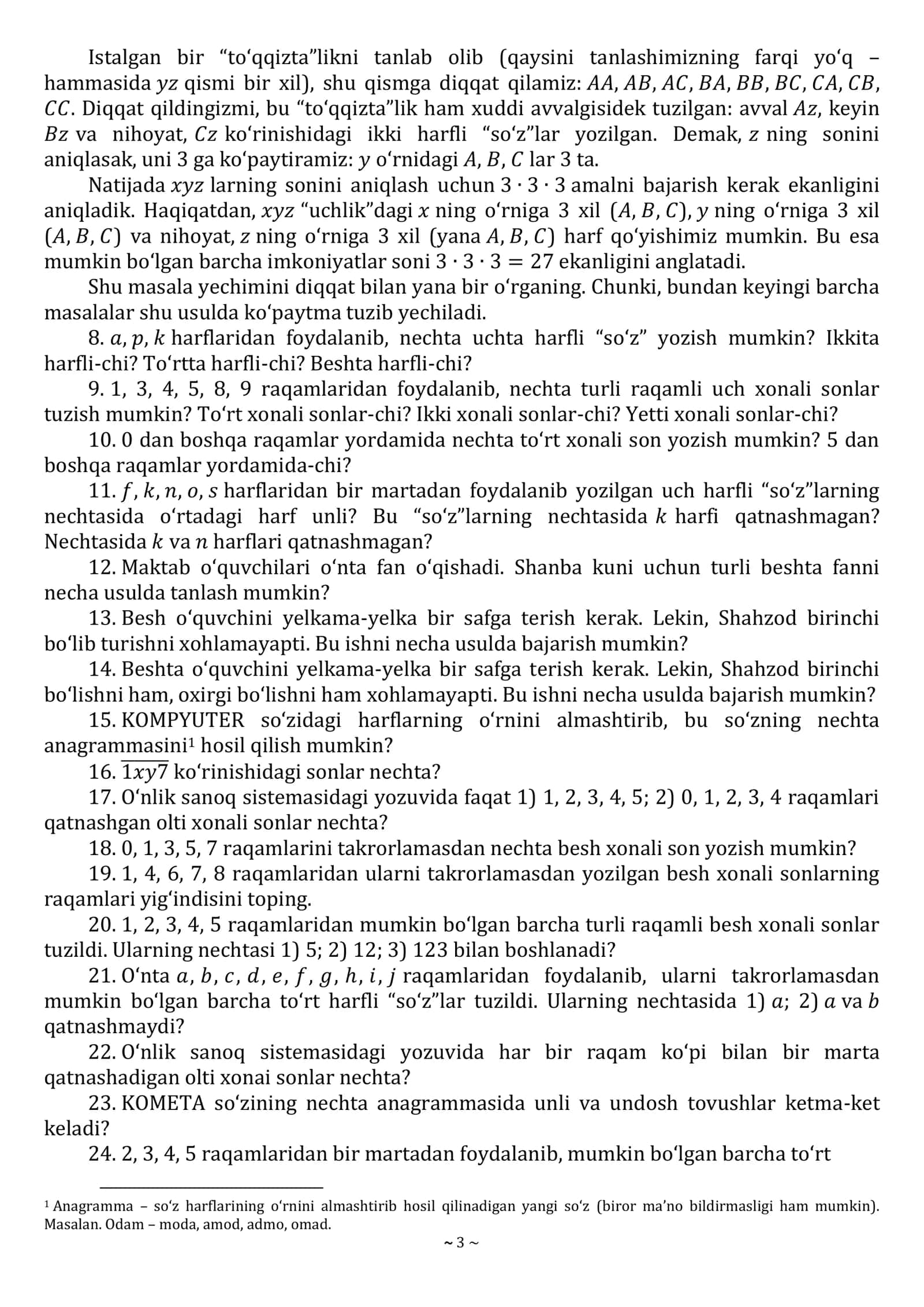Kombinatorikadan masalalar yechish 3