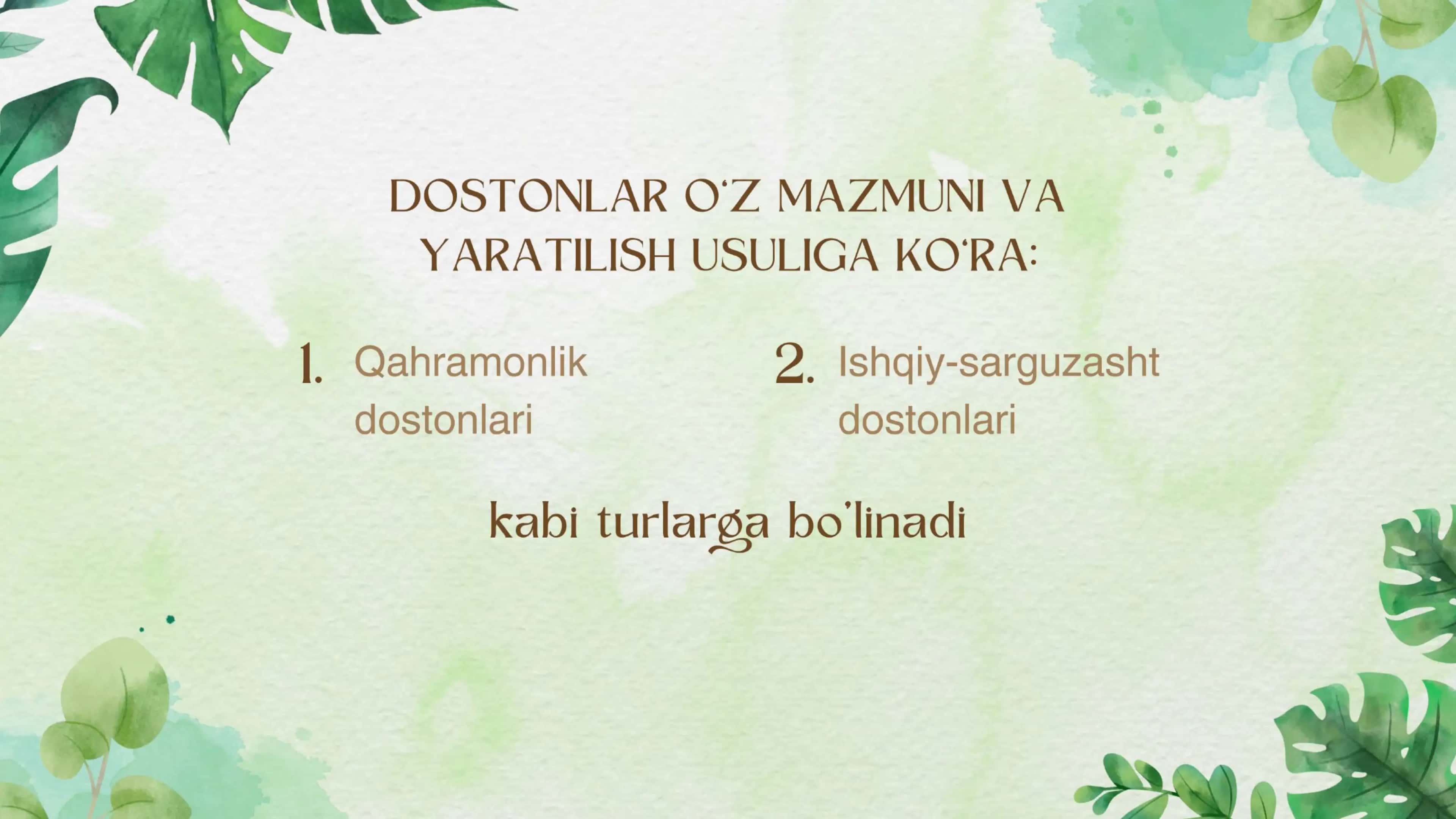 Xalq dostonlari va ularning turlari. Dostonchilik maktablari 3