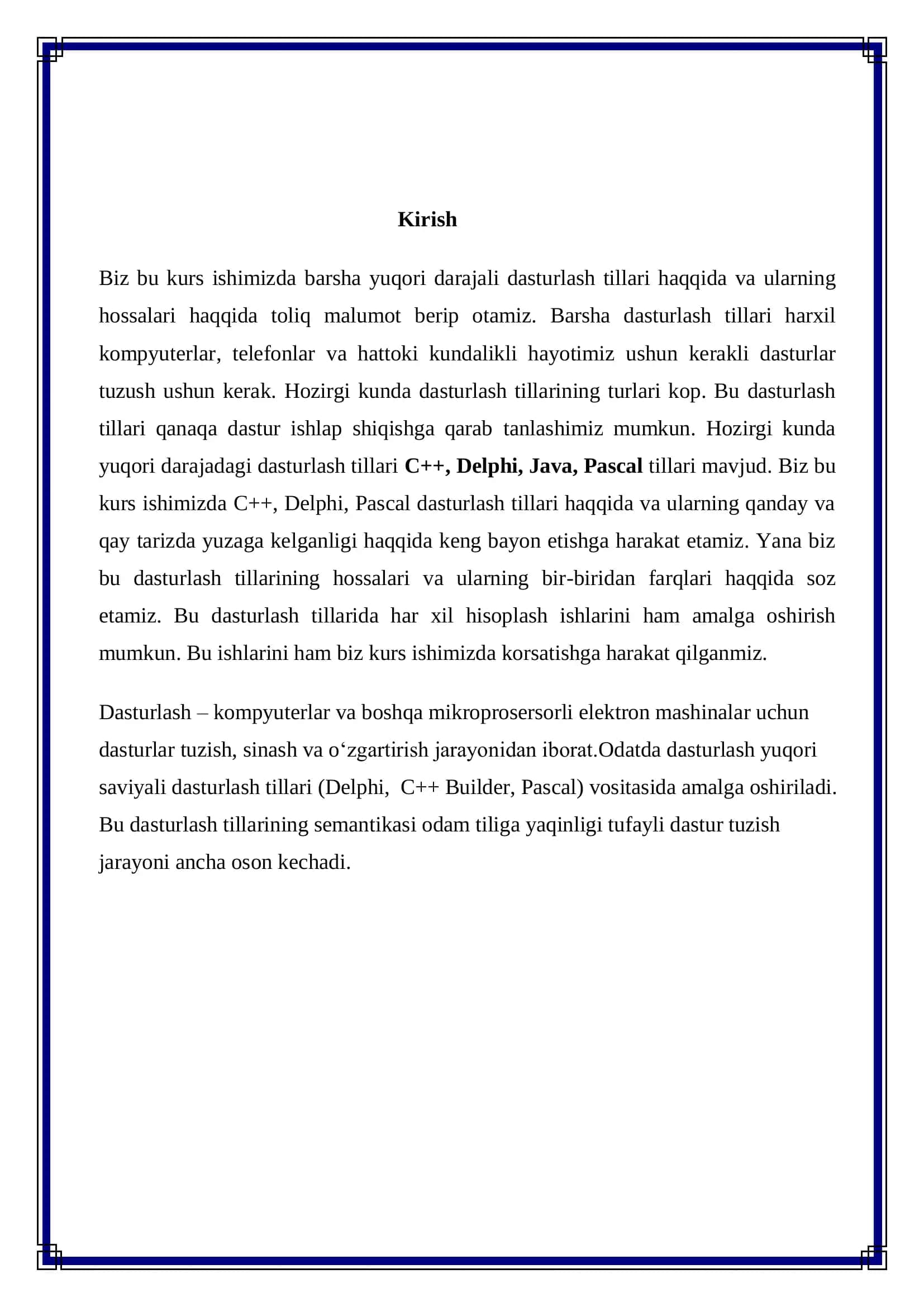 Dasturlash tillari va ularning xossalari 3