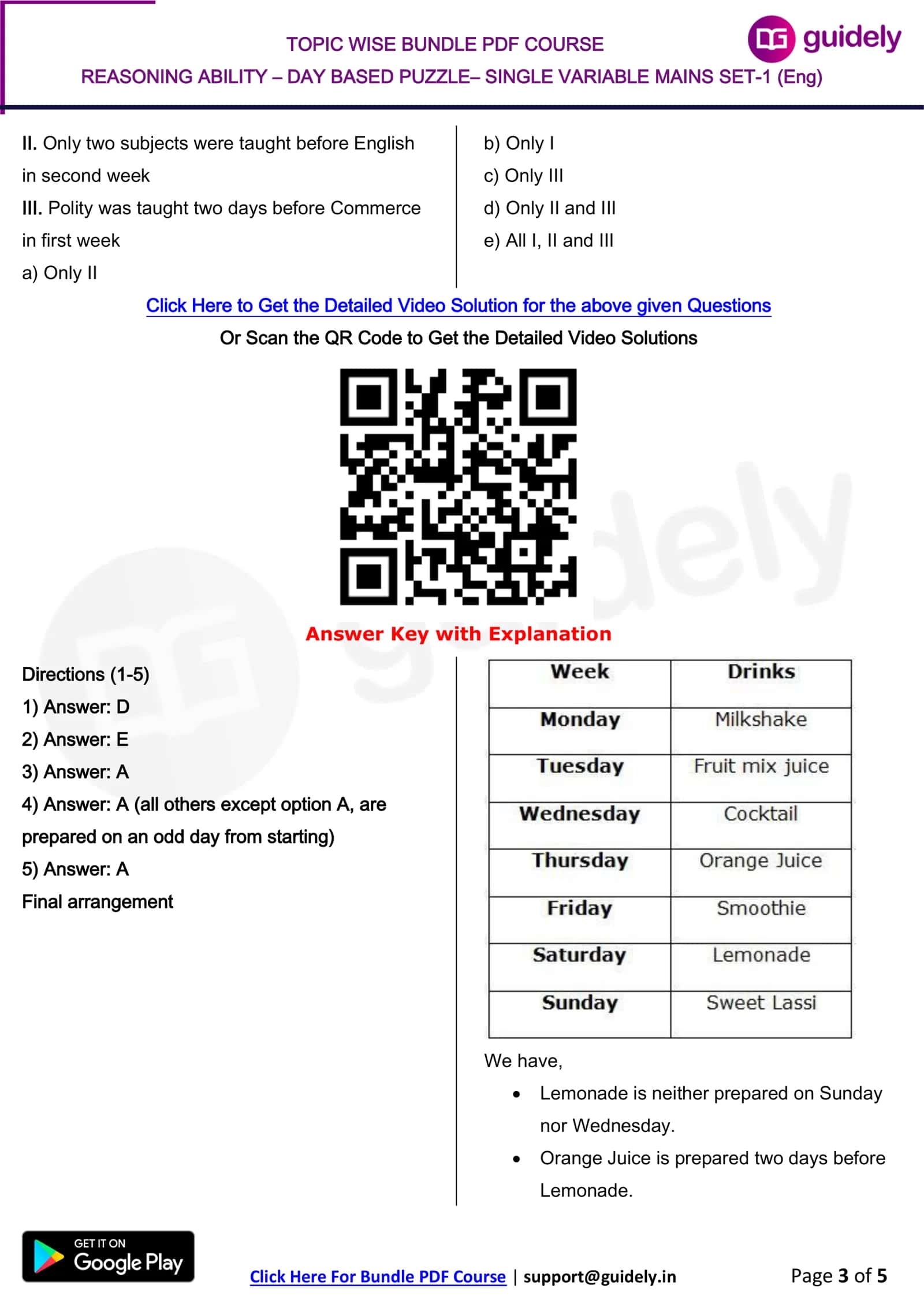 REASONING ABILITY – DAY BASED PUZZLE– SINGLE VARIABLE MAINS SET-1 (Eng) 3