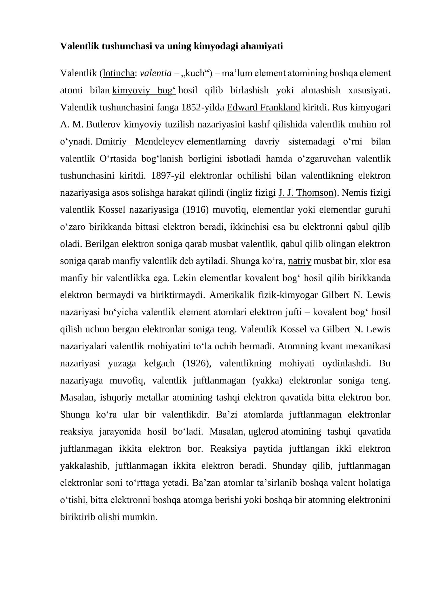 VALENTLIK. KIMYOVIY REAKSIYA VA UNING TURLARI 3