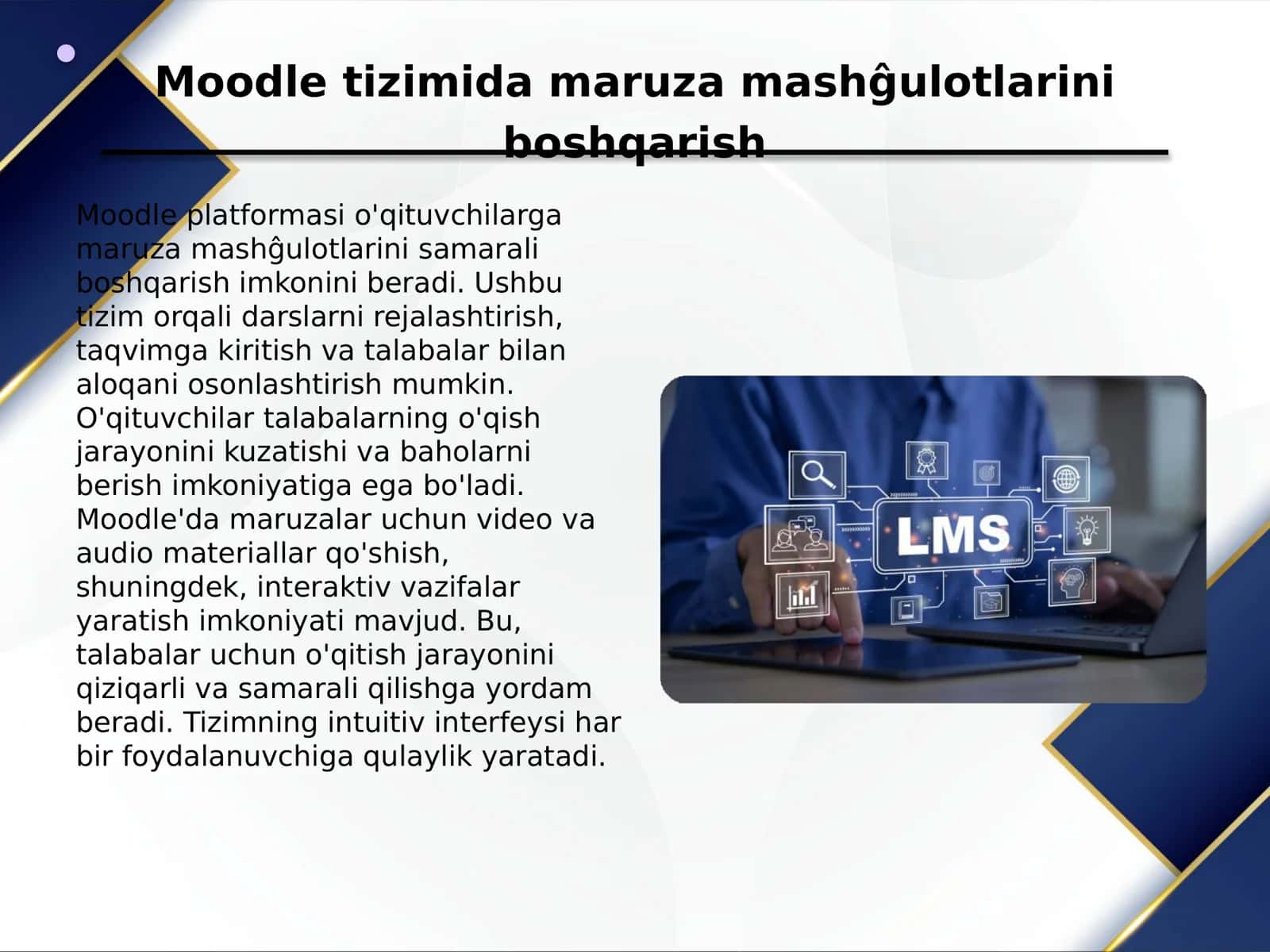 Moodle tizimida maruza mashĝulotlarini yaratish 3