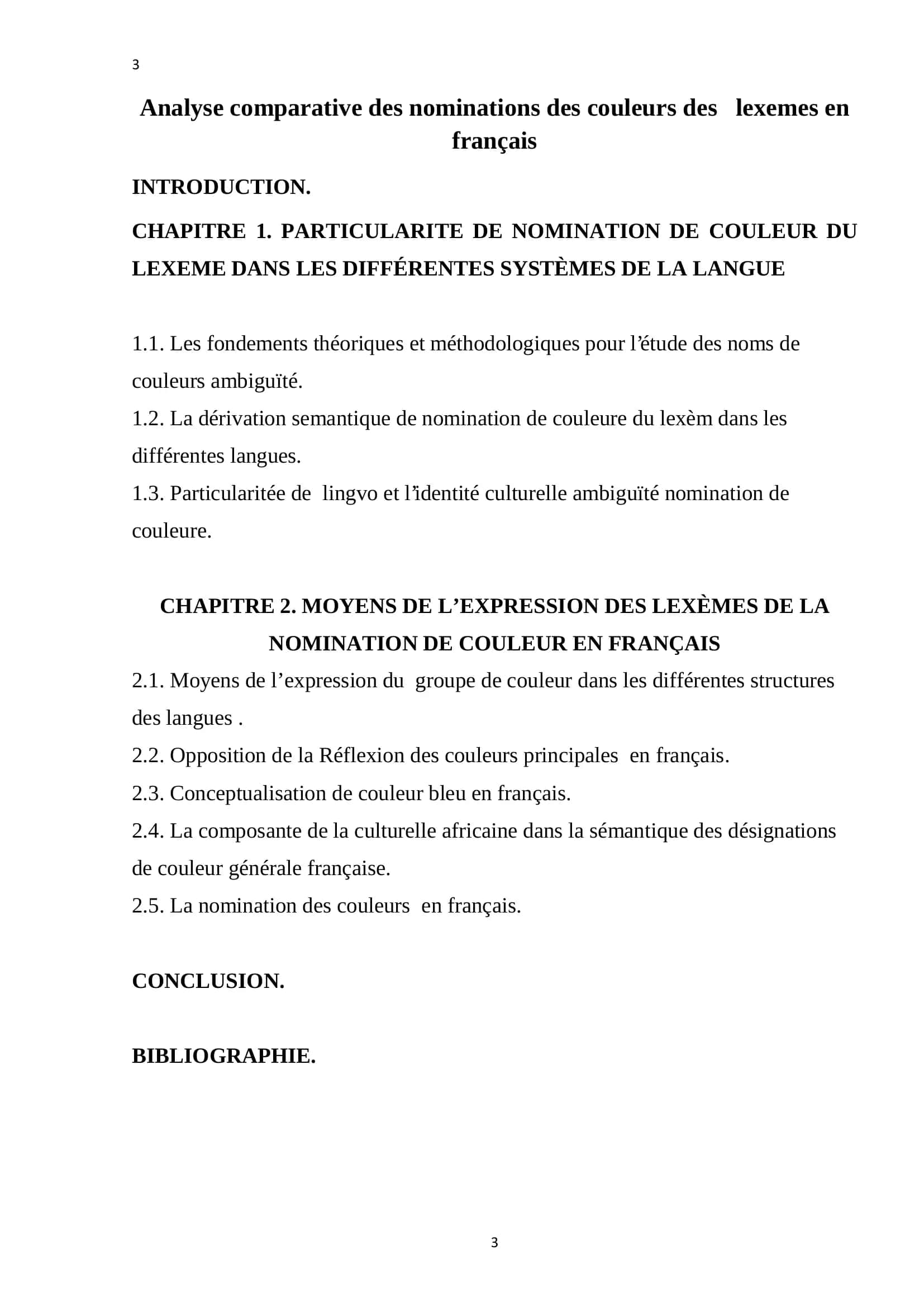 Analyse comparative des nominations des couleurs des lexèmes en français 3